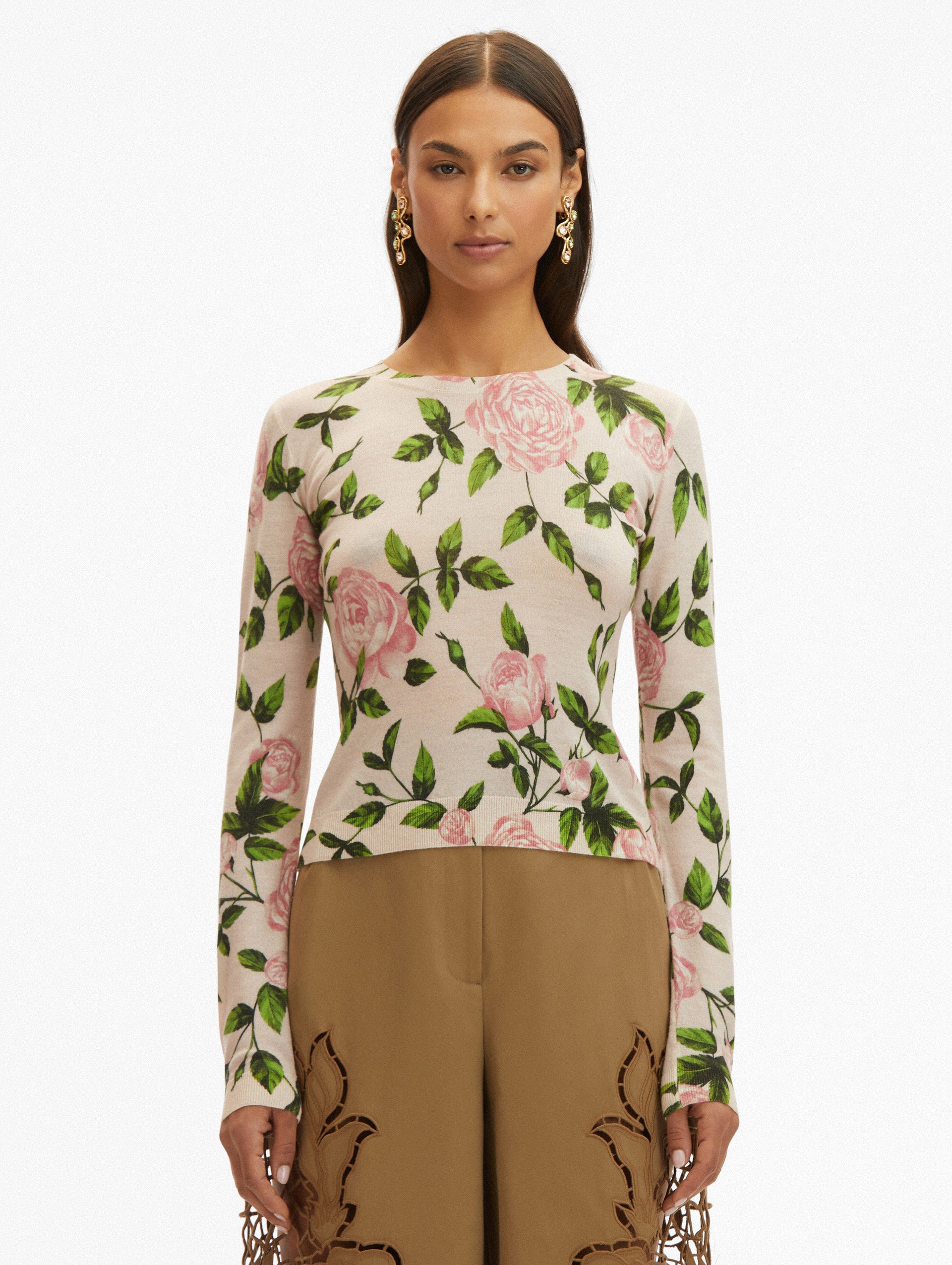 English Rose Printed Pullover Women's Vintage Floral Sweater - Cozy Fall & Winter Fashion for Casual Outings and Date Nights