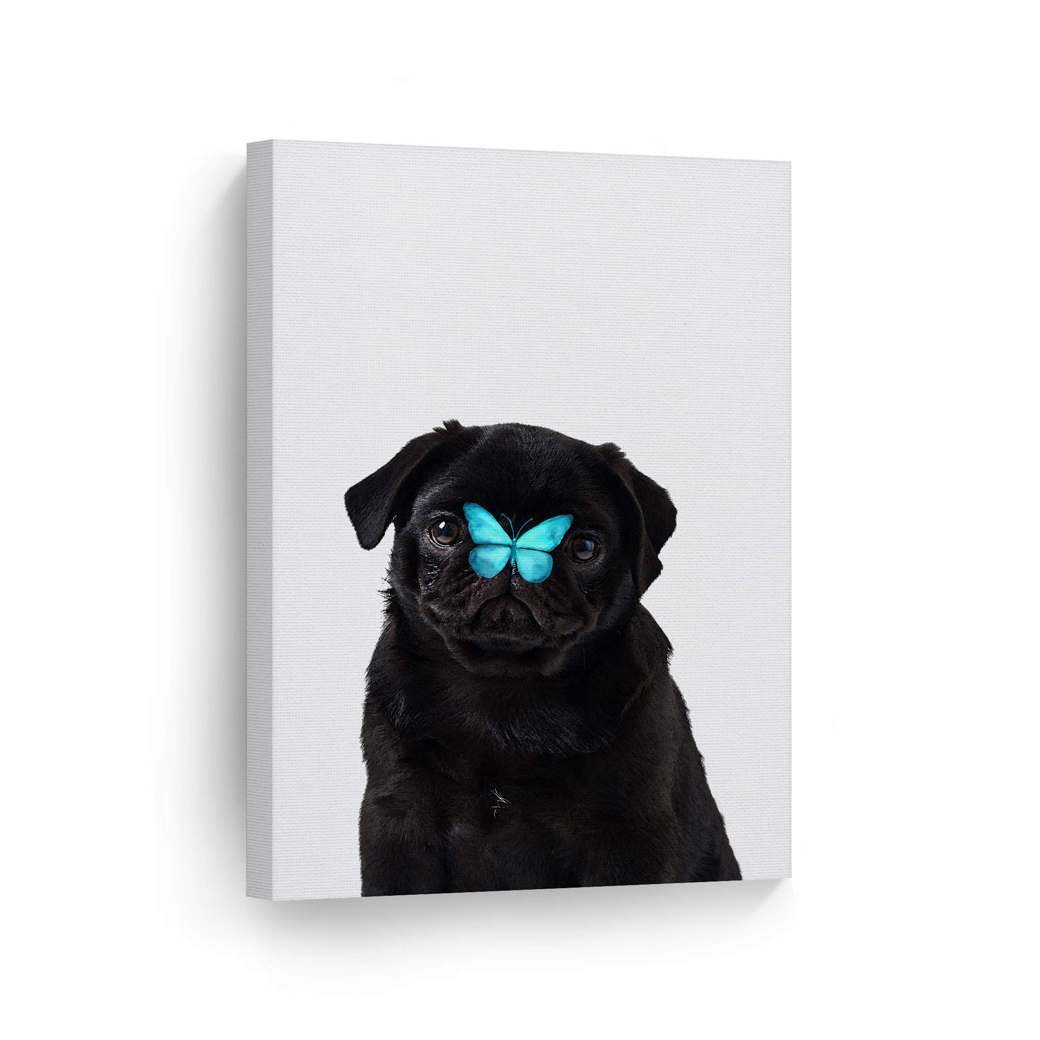 French Bulldog Portrait with Blue Butterfly - Animal Canvas Wall Art Print for Pet Lovers, Dog Owners, Mom & Dad Gift - Perfect for Living Room, Bedroom, Nursery & Kids Room Decor - Ready to Hang 12x8 Inches - Unique Home & Office Wall Decor for Dog Lovers