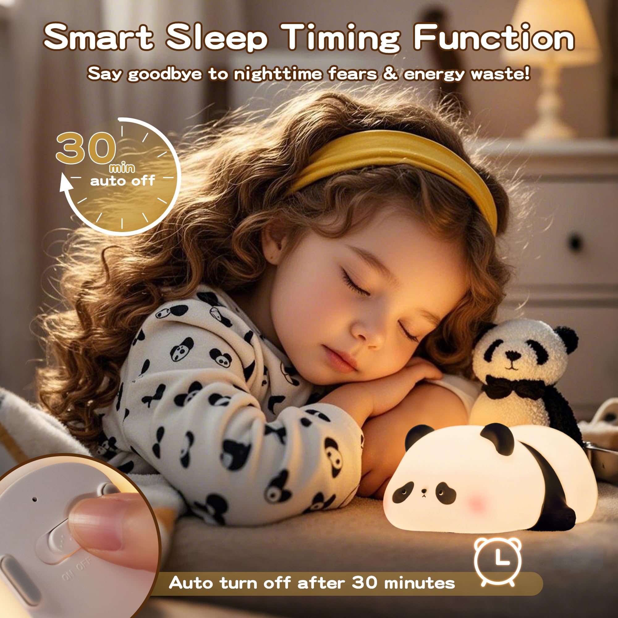 LED Panda Night Light for Kids - Dimmable Silicone Nursery Lamp, Cute Animal Nightlight for Baby Boys & Girls Room, Office Desk Decor | Safe Sleep Aid & Gift Idea for Birthdays