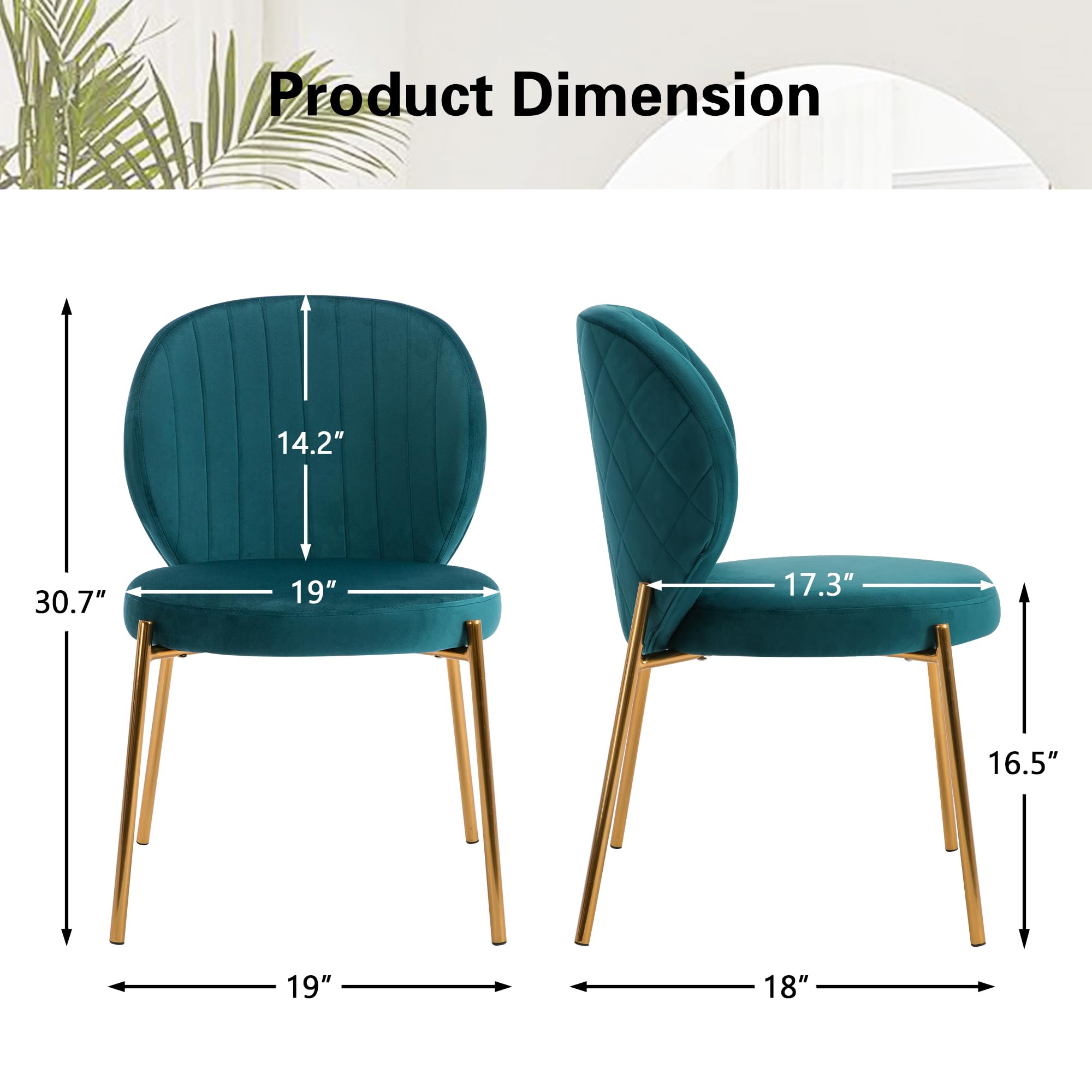 4-Piece Velvet Dining Chairs Set - Mid Century Modern Upholstered Vanity Chairs with Gold Metal Legs for Kitchen, Dining Room & Living Room | Teal Green Home Decor | Comfortable Seating for Entertaining & Daily Use