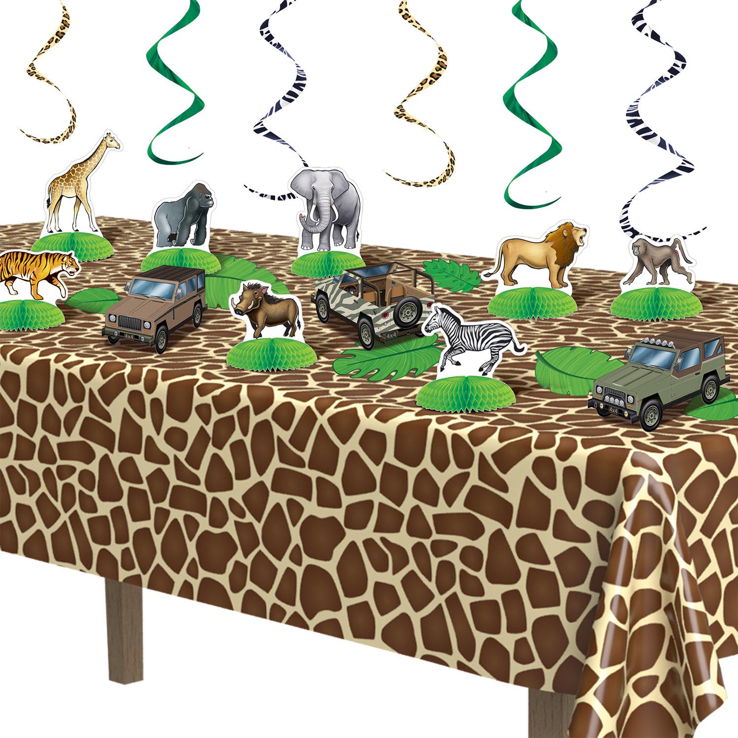12 Pack Beistle Giraffe Print Party Table Covers - Colorful Animal Theme Disposable Tablecloths for Birthday Parties, Baby Showers & Safari Themed Events