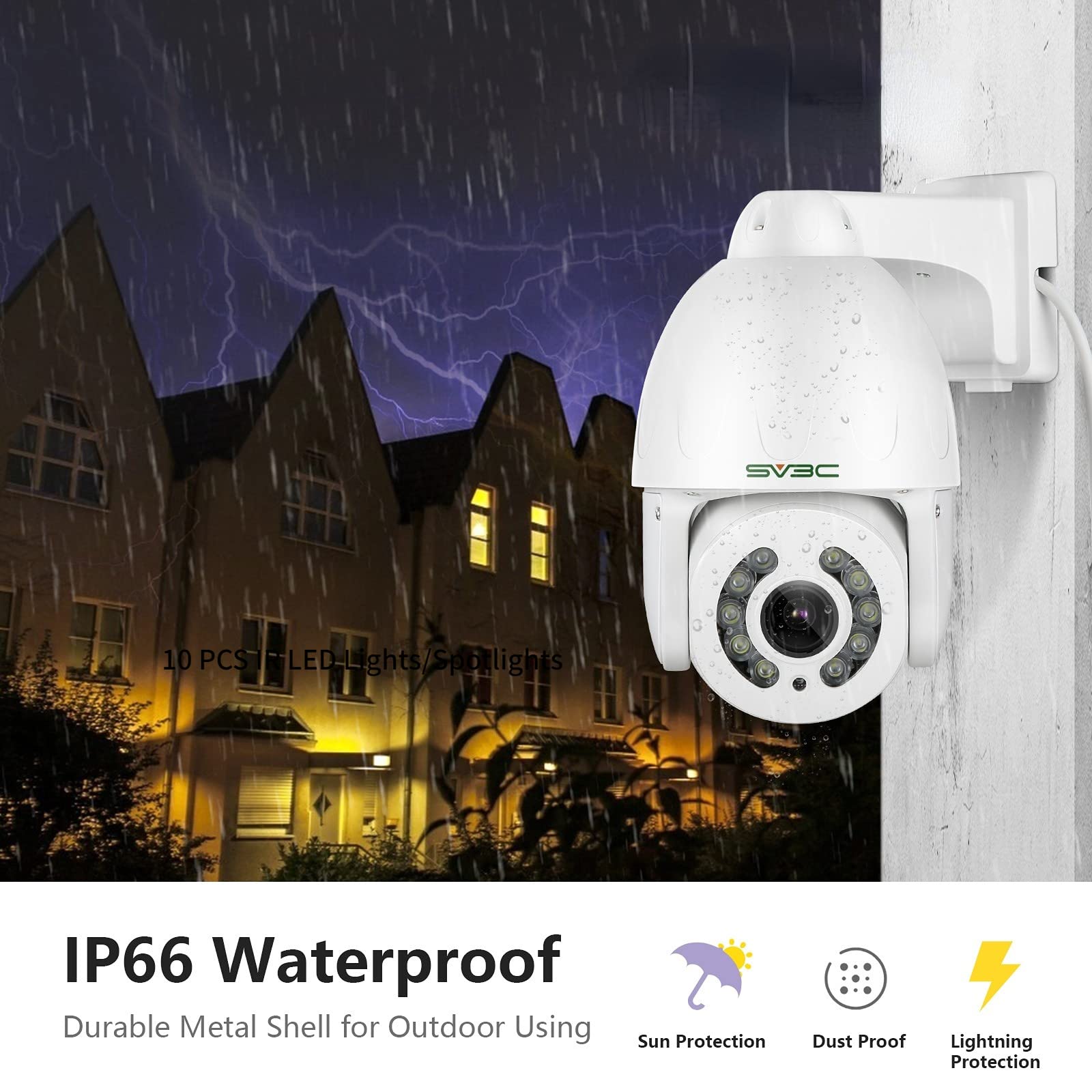 SV3C 5MP PTZ Outdoor Security Camera with 5X Optical Zoom - ONVIF POE IP Camera, Auto Tracking, Super HD Night Vision, Two-Way Audio, Waterproof, Motion Detection (Works with BlueIris & Camhipro) - Ideal for Home Surveillance, Business Monitoring & Outdoor Security