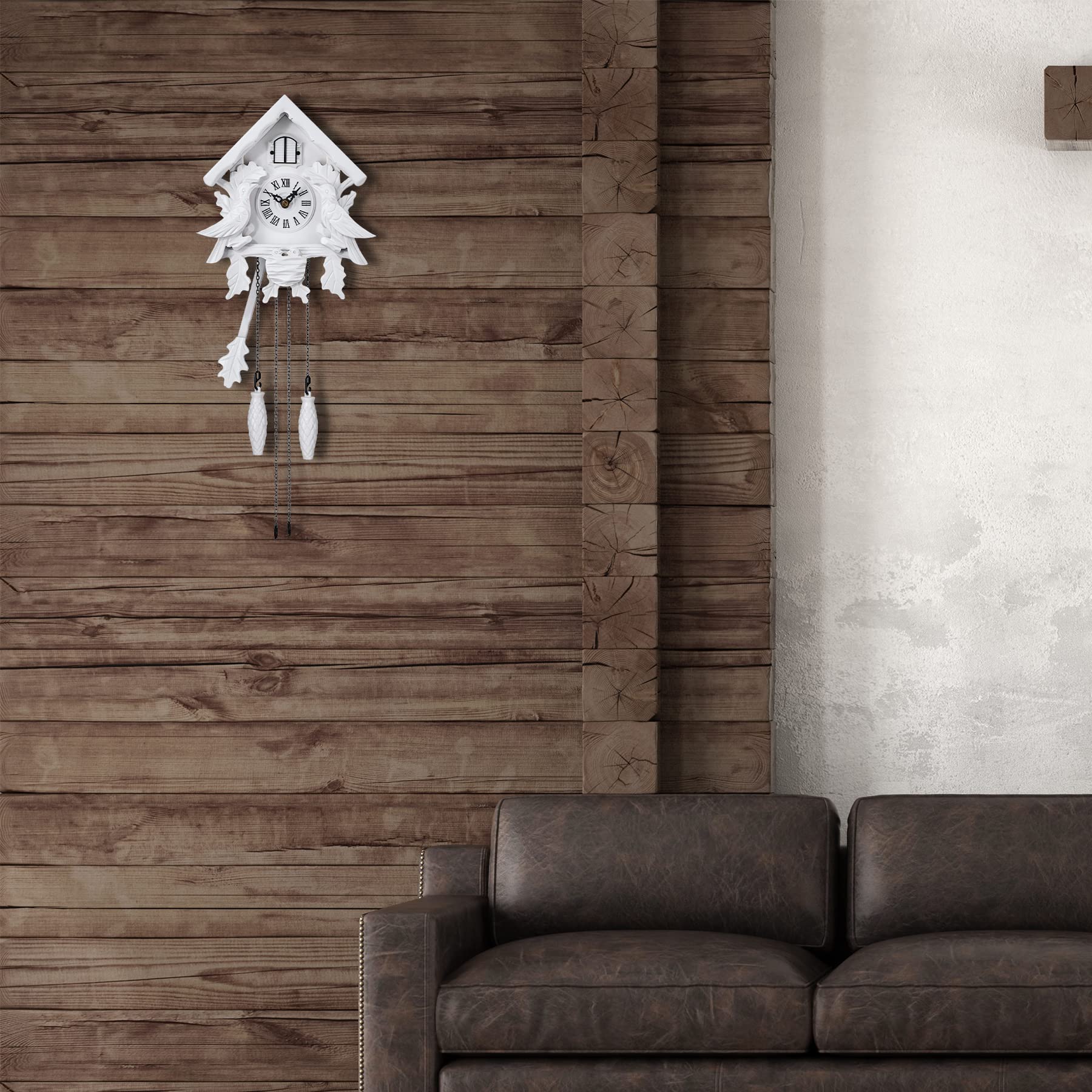 TIMEGEAR White Cuckoo Clock with Night Mode - Handcrafted Wooden Wall Clock with Singing Bird & Swinging Pendulum - Perfect for Living Room, Bedroom & Cabin Decor