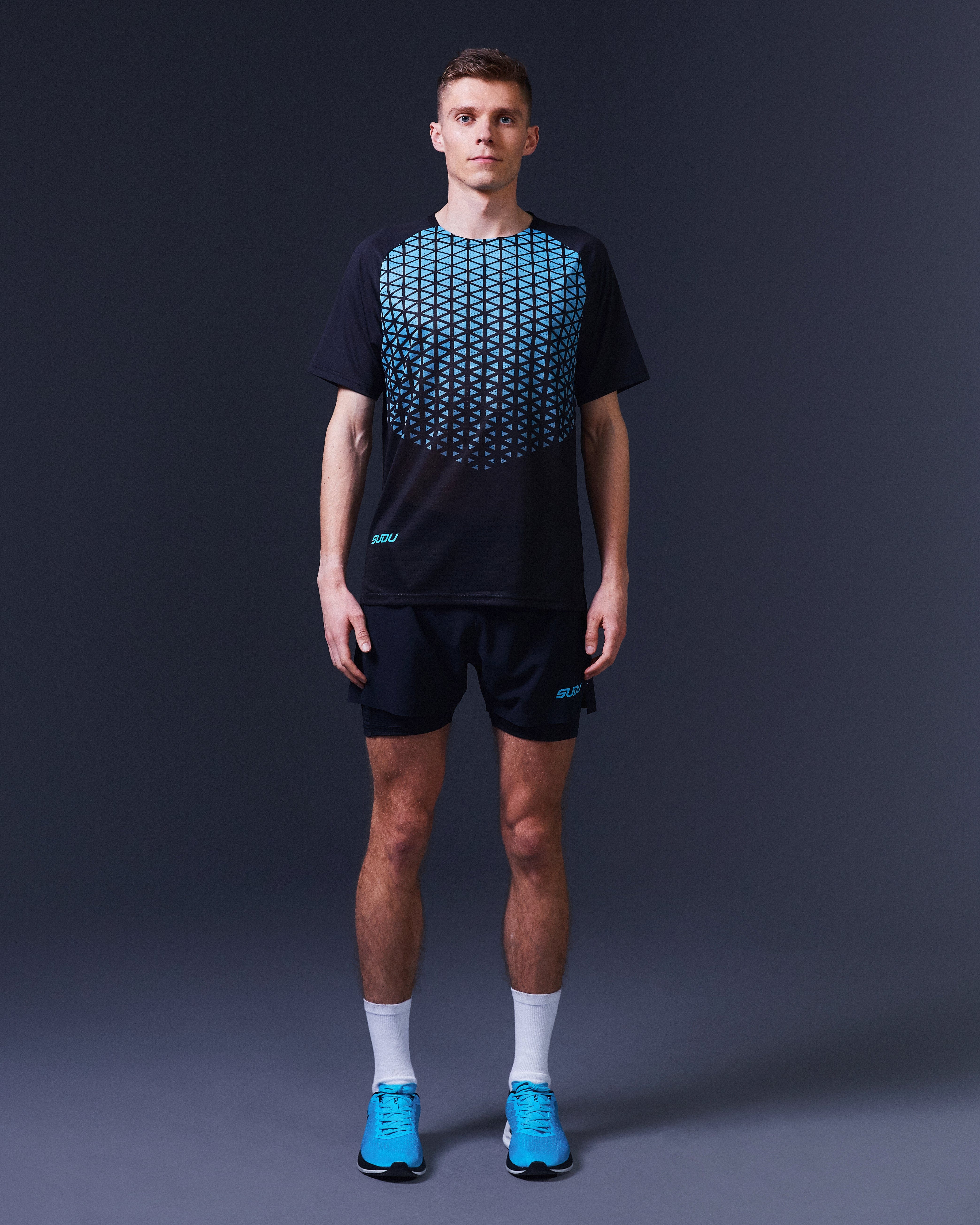 SRT SS 01 Short Sleeve T-Shirt for Men - Comfortable Cotton Casual Tee in Black & Light Blue - Perfect for Everyday Wear, Gym & Outdoor Activities