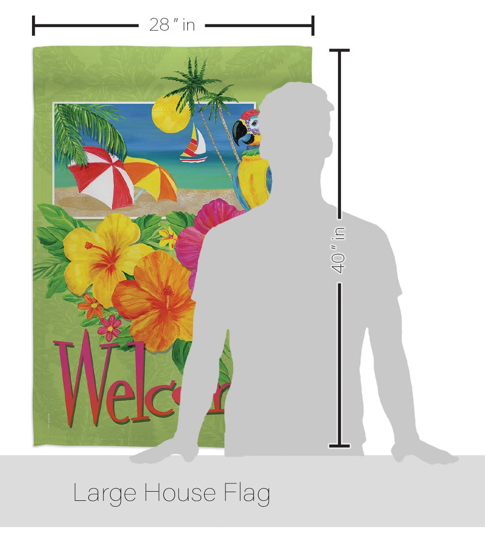 Tropical Summer House Flag Set 28x40in w/Flagpole - Outdoor Decor