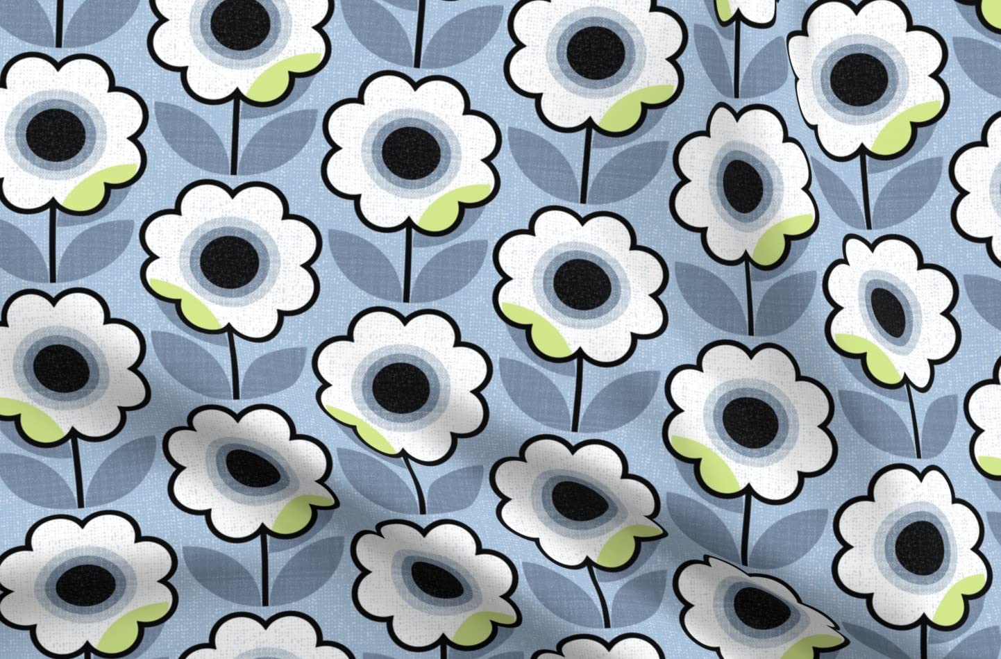 Retro Geo Blooms Blue 60s Mid Century Geometric Printed Minky Fabric by The Yard - Soft Plush Material for Sewing Baby Blankets, Quilt Backing & DIY Home Decor Projects - Perfect for Nursery, Throw Pillows & Cozy Crafts