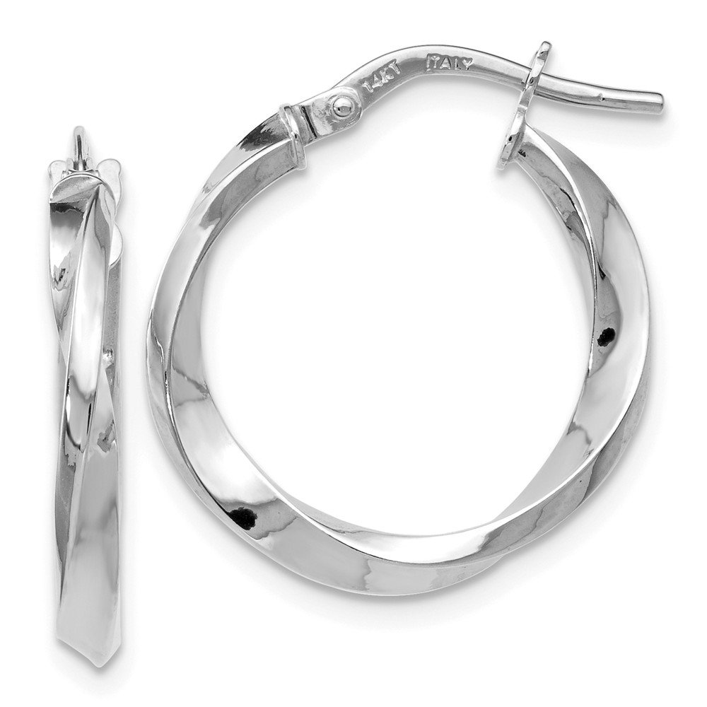 14K White Gold Polished Twisted Hoop Earrings for Women | Elegant Everyday & Party Jewelry | Dainty Twist Design for Gifts & Special Occasions