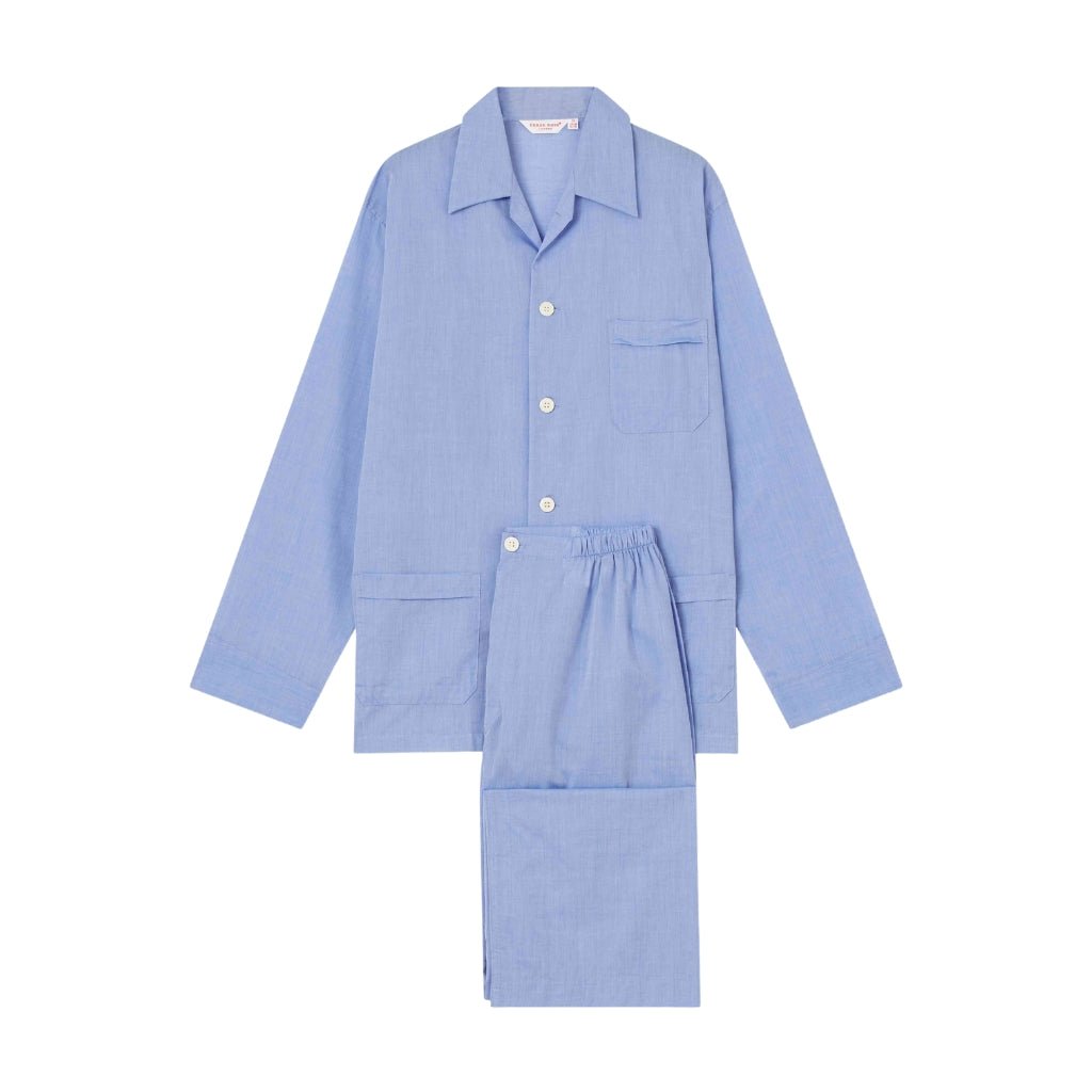 DEREK ROSE Amalfi Cotton Pajama Set - Sky Blue Comfortable Sleepwear for Women & Men - Perfect for Lounging, Travel & Relaxing at Home