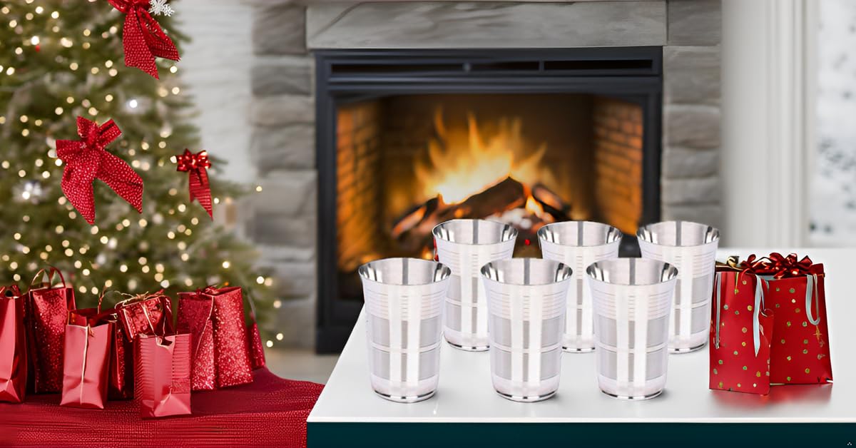Premium 12 oz Stainless Steel Cups (6 Pack) - Mirror Finish Metal Drinking Glasses, BPA-Free Stackable Tumblers for Home, Kitchen, Restaurants & Outdoor Camping, Picnics, BBQs, and Parties