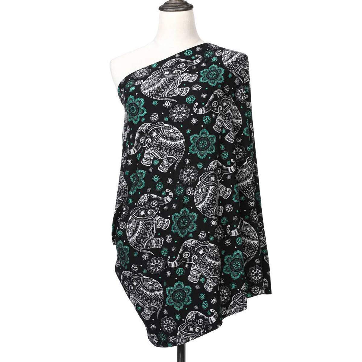 Premium XNN Nursing Cover for Baby Breastfeeding - Soft Stretchy 95% Cotton Infinity Nursing Scarf - Multi-Use as Car Seat Canopy, Shopping Cart Cover & High Chair Cover - Perfect for Stroller, Travel & Public Nursing (Elephant Print) - Ideal for Moms & Babies Girls/Boys
