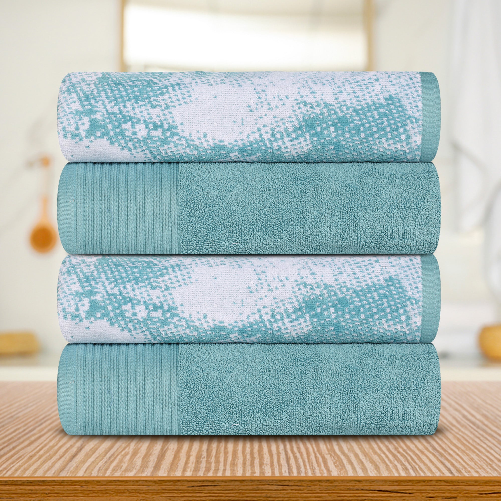 Premium 4-Piece Cotton Bath Towel Set - Soft & Absorbent Solid & Marble Design - Perfect for Spa, Bathroom & Luxury Home Decor