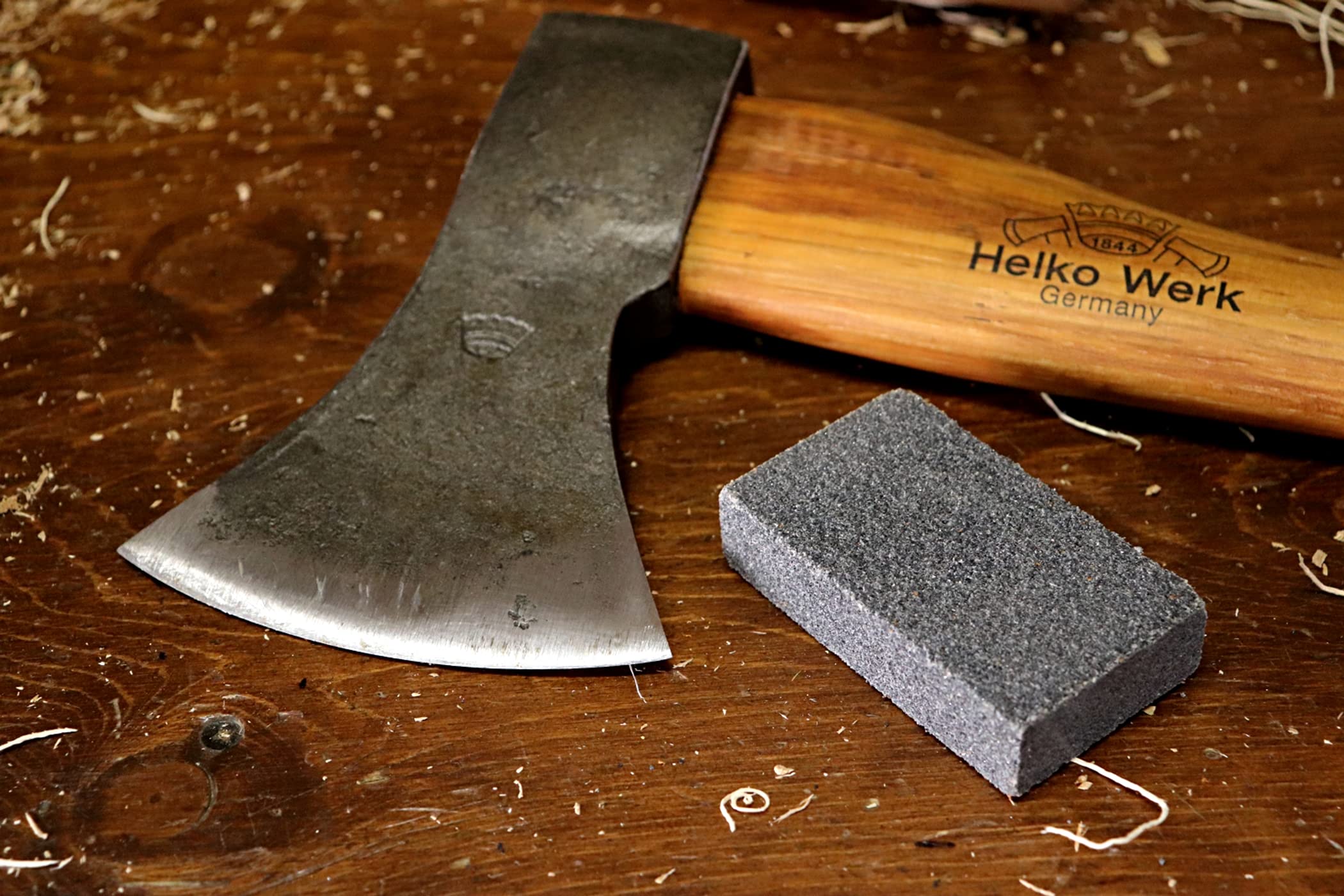 1844 Helko Werk Germany Premium Axe Care & Maintenance Kit - Includes Sharpening Stone, File, Handle Oil, Head Oil, Blade Cleaner, Sandpaper & Wedges - Wood Chopping & Camping Axe Maintenance Tools