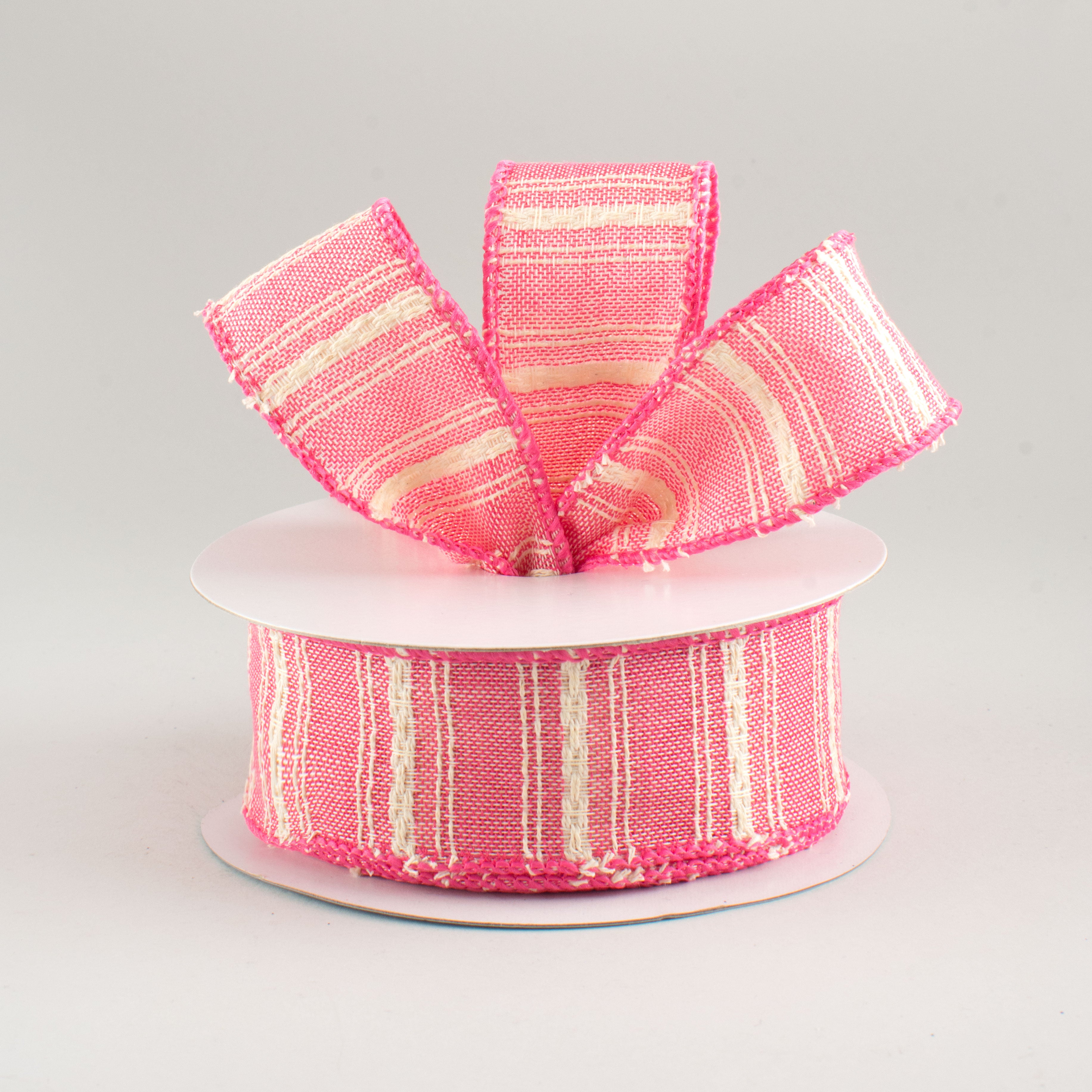 1.5 Inch Pink Cotton Stripe Ribbon - 10 Yards Bulk Roll for Gift Wrapping, DIY Crafts, Hair Bows, and Party Decorations