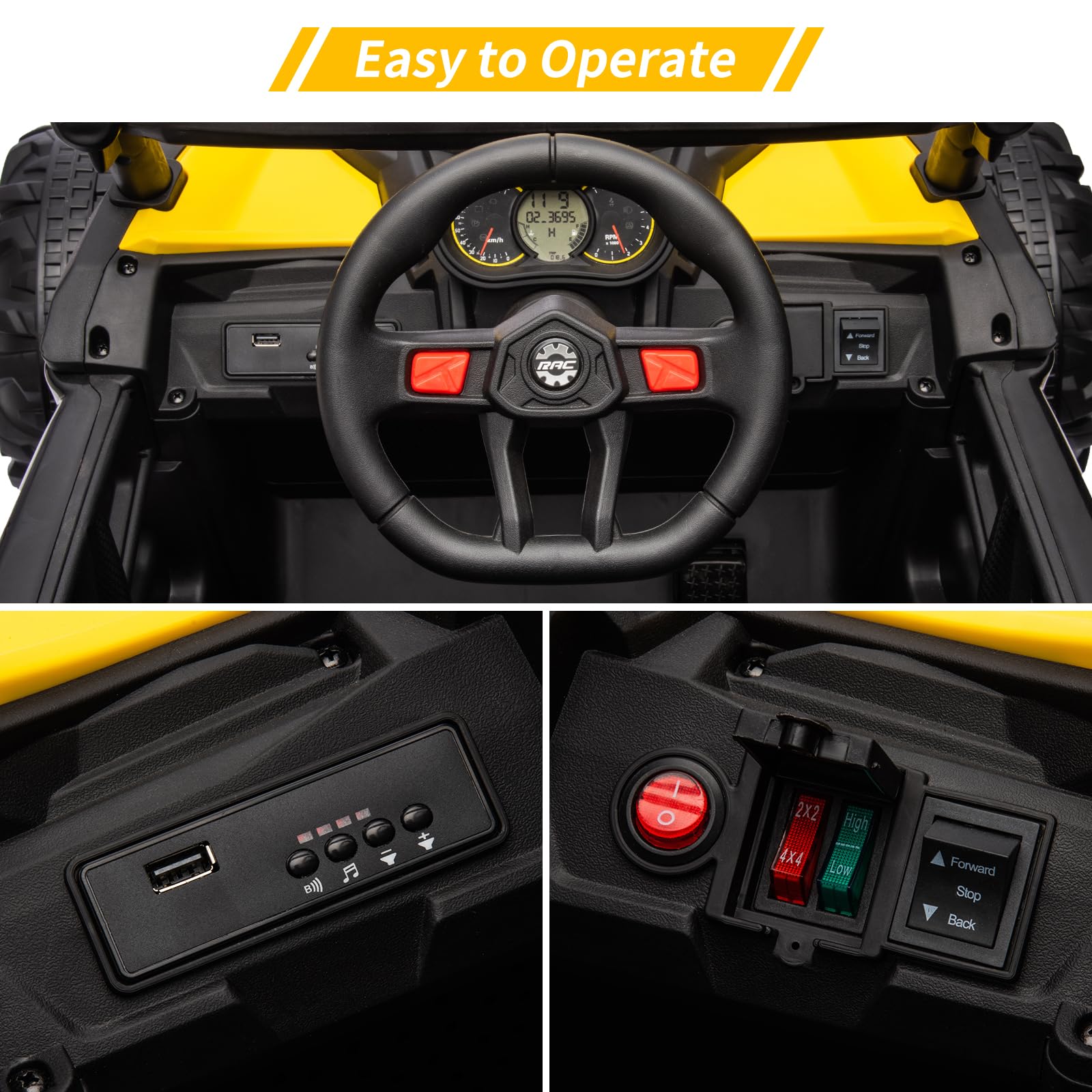 GARVEE 24V Kids Electric Ride On UTV Car with Remote Control - 200W Motor, Spring Suspension, LED Lights & Music - Yellow Off-Road Toy for Boys & Girls Ages 3-8 - Perfect for Backyard, Park & Indoor Play