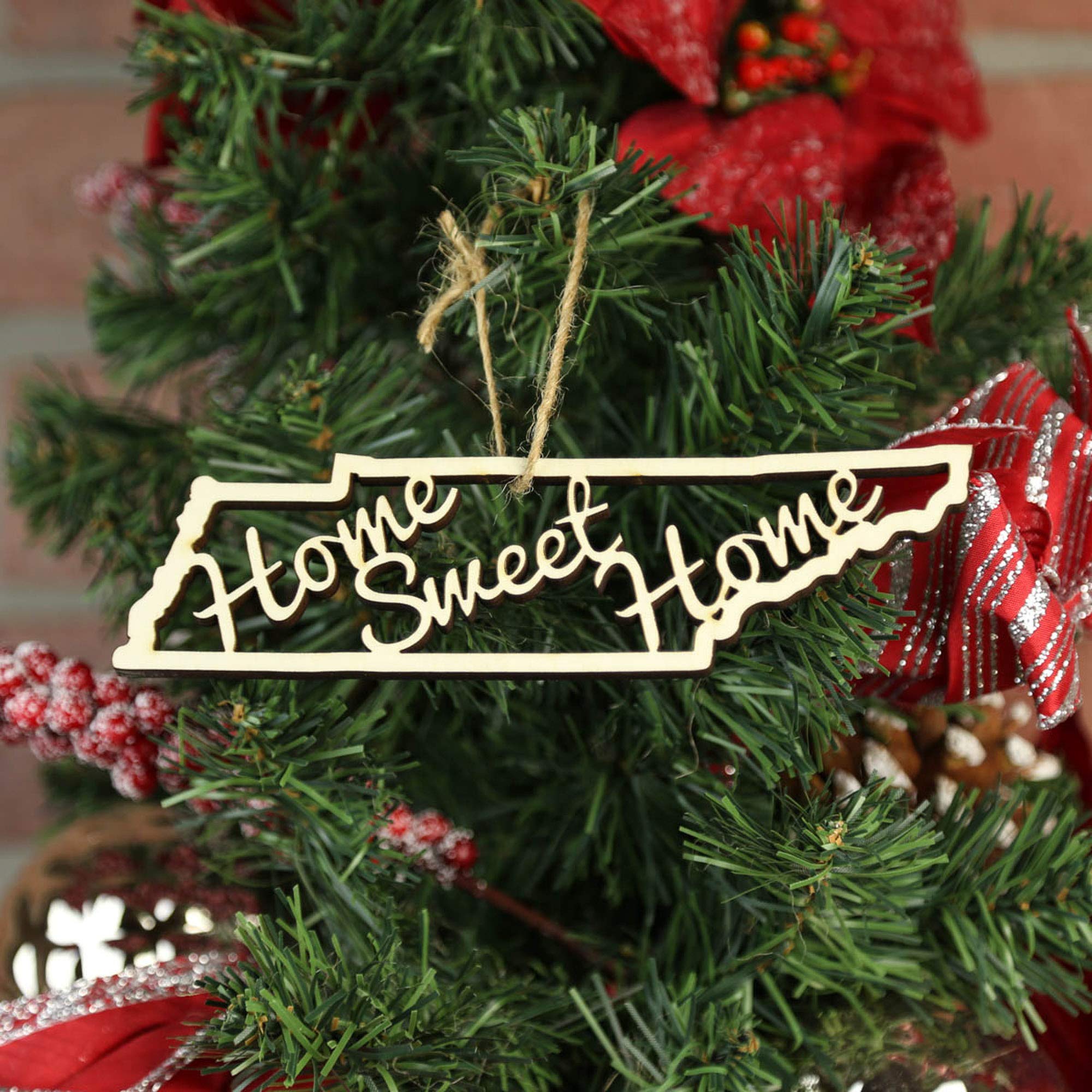 Torched Wooden 'Home Sweet Home' Christmas Tree Ornament - Handmade Hanging Holiday Decor for Xmas Tree - Perfect Housewarming Gift for New Homeowners - Tennessee Themed - Ideal for Christmas Decorations, Holiday Parties & Festive Home Styling