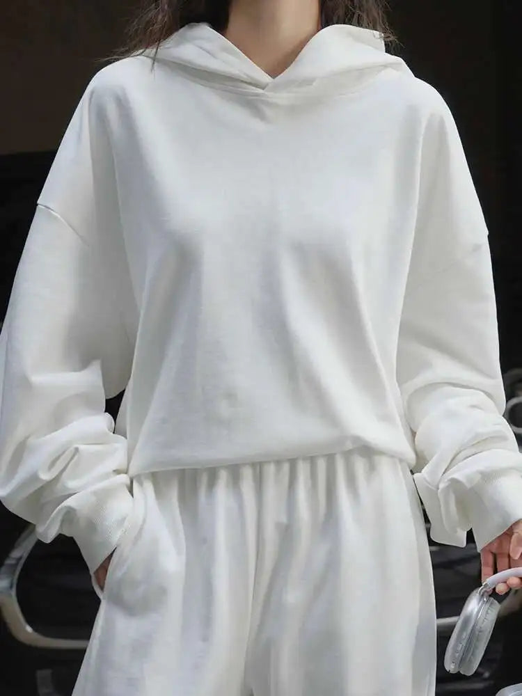 Women's Backless Drawstring White Casual Hooded Sweatshirt - Long Sleeve Oversized Fashion Pullover for Spring & Autumn 2025 | Trendy Streetwear, Lounge Wear, and Layering Essential