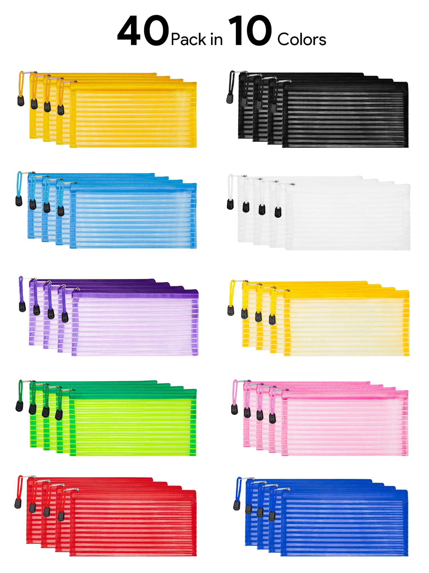 JARLINK 40-Pack Multicolor Mesh Pouch for School, Office & Travel