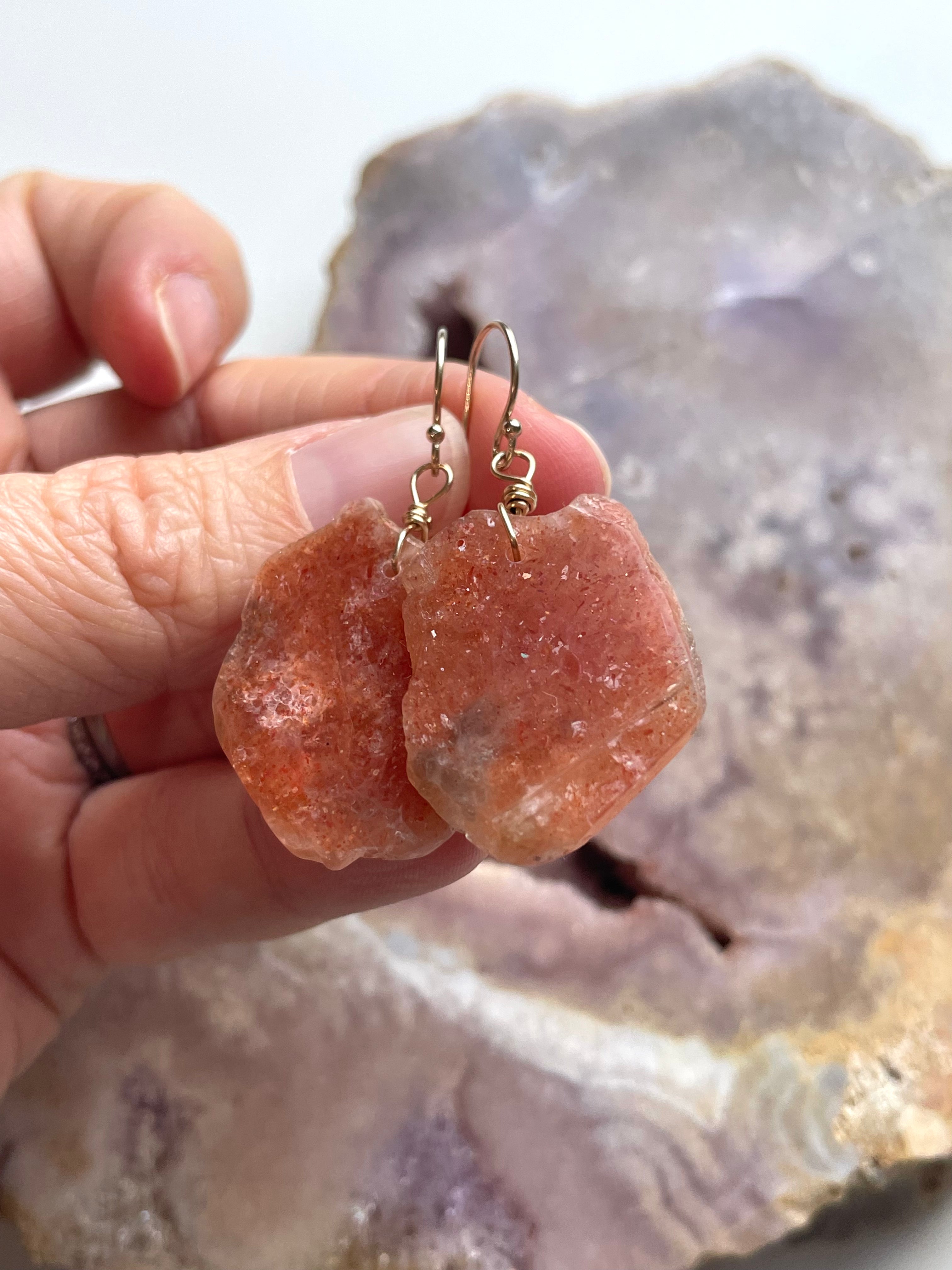 Orange Sunstone Gold Filled Crystal Gemstone Earrings for Women | Healing Stone Jewelry | Perfect for Everyday Wear, Meditation & Gift Giving
