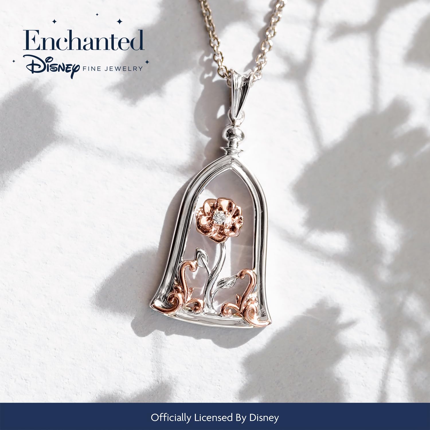 Enchanted Disney Belle Rose Pendant - 14K Rose Gold Over Sterling Silver with Diamond Accents | Elegant Jewelry Gift for Women | Perfect for Anniversaries, Birthdays & Special Occasions