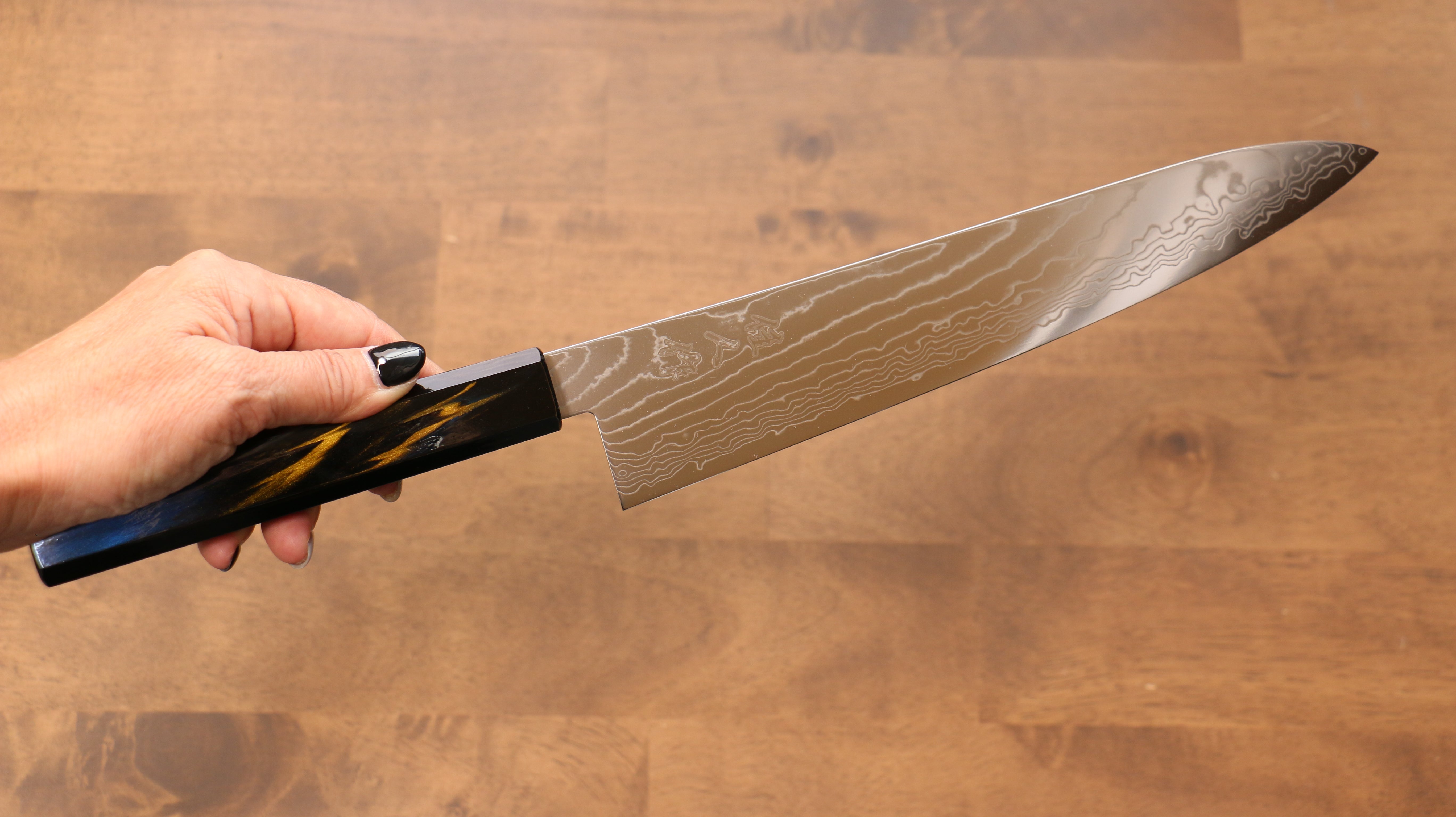 Premium Kajin Cobalt Special Steel Damascus Gyuto Chef Knife 240mm - Japanese Kitchen Knife with Lacquered Handle for Professional Chefs & Home Cooking - Perfect for Slicing, Dicing & Precision Cutting