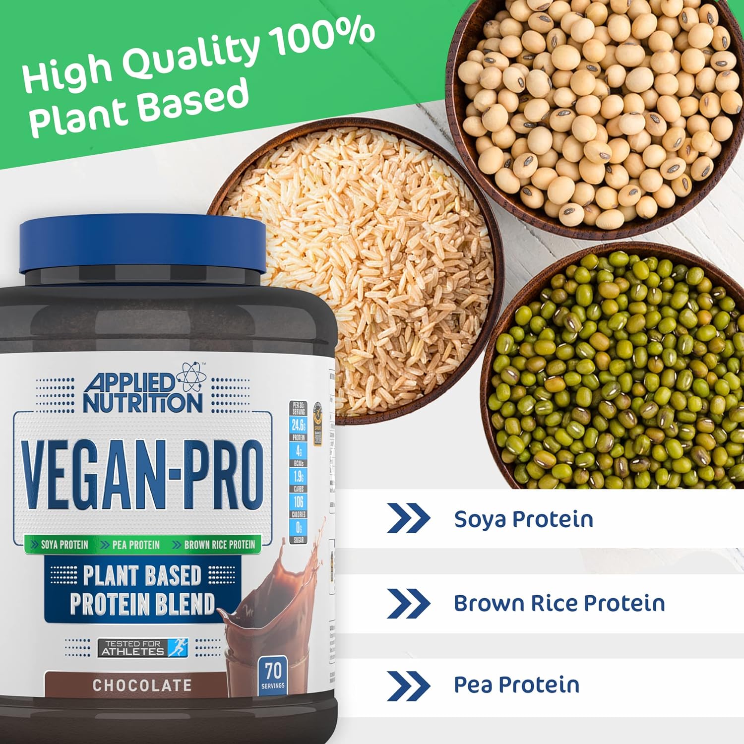Applied Nutrition Vegan Pro Plant-Based Protein Powder - 1.8kg (60 Servings) | Dairy-Free Vegan Supplement for Muscle Recovery & Weight Management | Perfect for Post-Workout Shakes & Healthy Smoothies