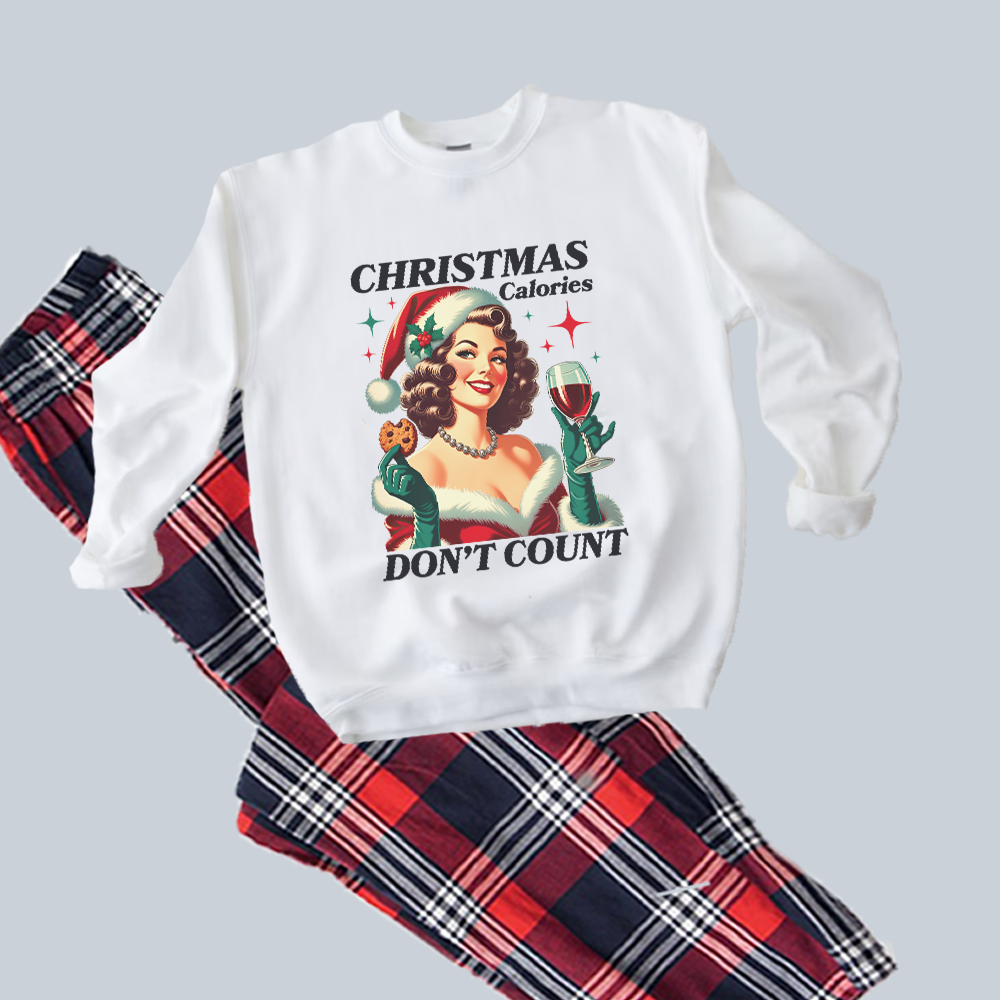Christmas Calories Women's Holiday Pajama Set - Cozy Fleece Sweatshirt & Lounge Pants - Perfect for Christmas Morning, Winter Nights & Festive Family Gatherings