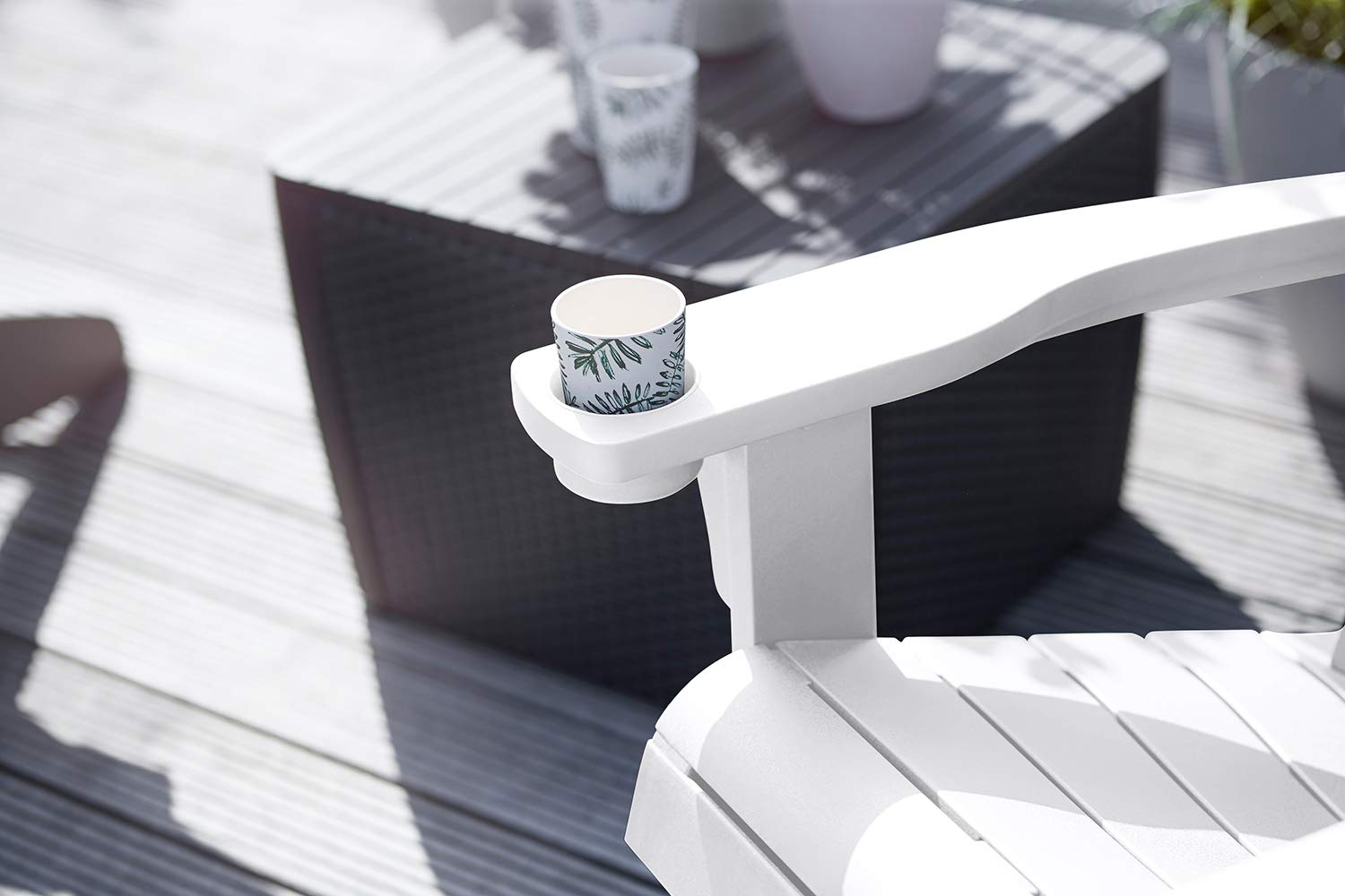 Keter Alpine Adirondack Resin Outdoor Patio Chairs with Cup Holder - Weather-Resistant White Plastic Furniture for Beach, Poolside, Fire Pit & Garden Seating - Perfect for Backyard, Deck & Outdoor Relaxation