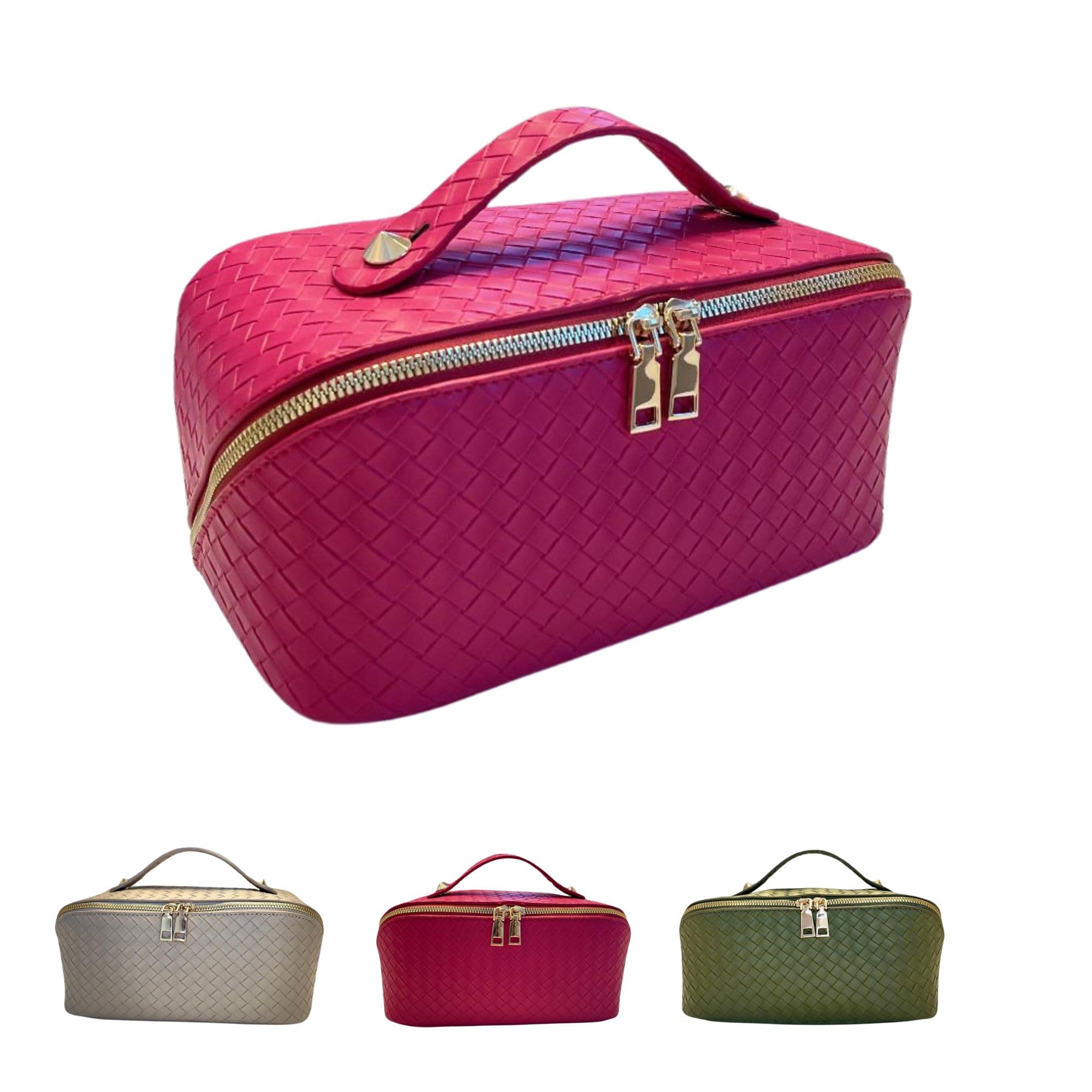 Li&Ko Large Waterproof Travel Makeup Bag with Handle & Divider - Pink Cosmetic Organizer & Toiletry Bag for Women | Perfect for Vacations, Business Trips & Gym Essentials
