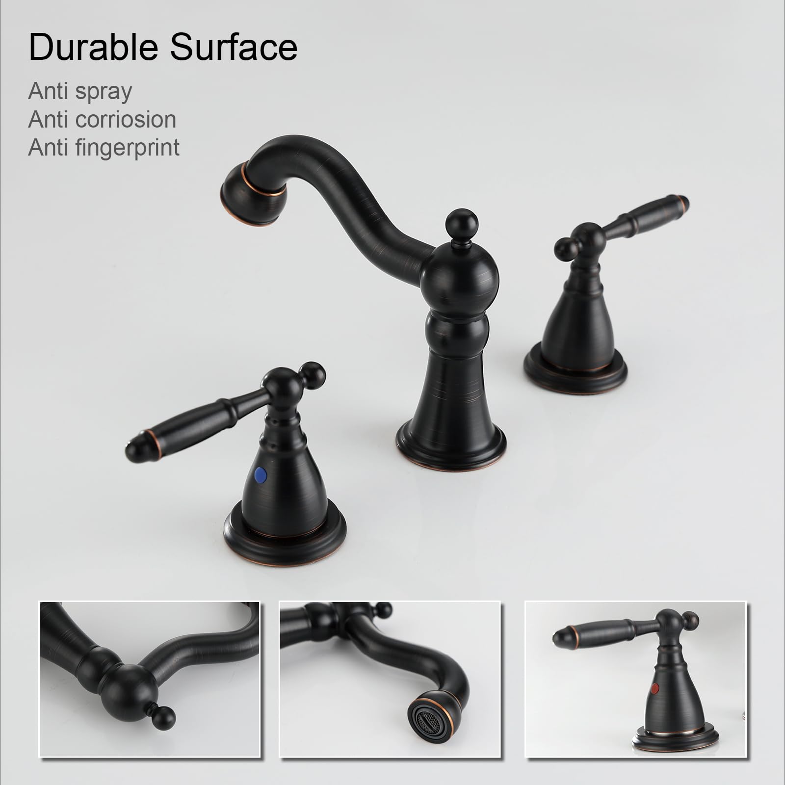RKF Oil Rubbed Bronze Two Handle Widespread Bathroom Sink Faucet with Pop-up Drain & Supply Hoses - WF013-4 | Perfect for Modern Bathroom Renovation & Vanity Upgrade
