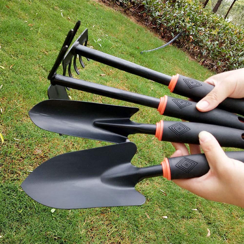 Heavy Duty 4-Piece Garden Tool Set with Non-Slip Rubber Grip - Perfect Gardening Gift for Men & Women (Black) - Ideal for Planting, Weeding & Landscaping
