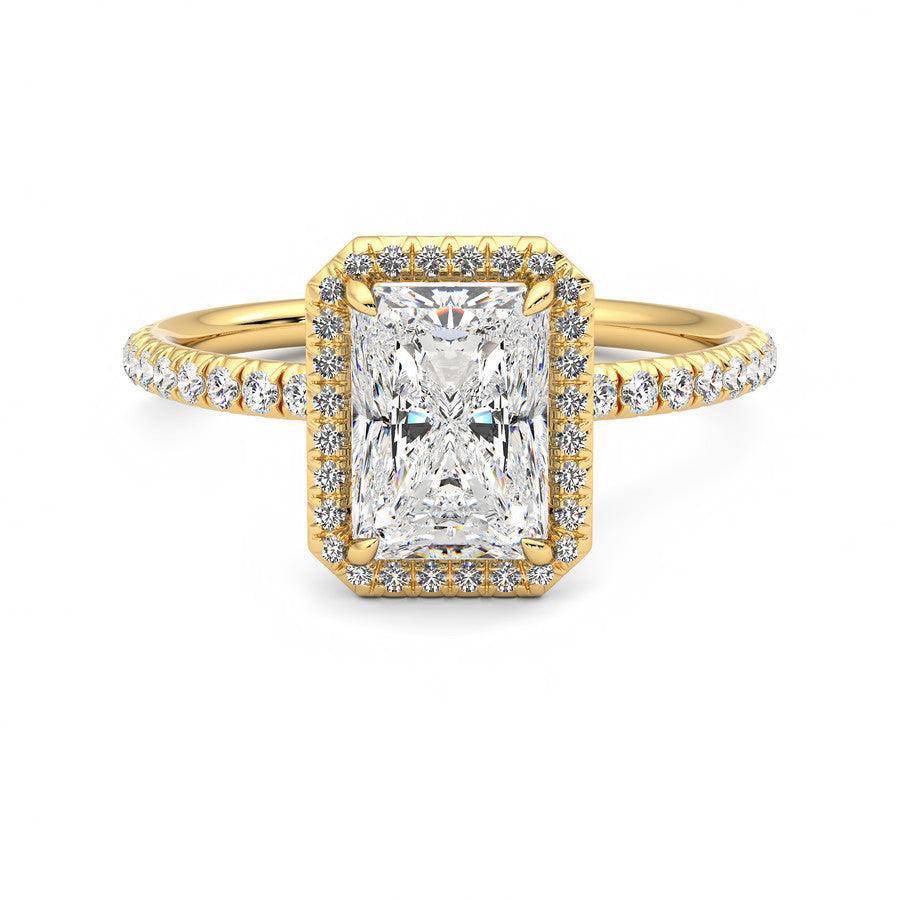 Classic Halo Radiant Cut Moissanite Engagement Ring with Hidden Anniversary Stone - Elegant Wedding Jewelry for Proposals, Anniversaries & Special Occasions