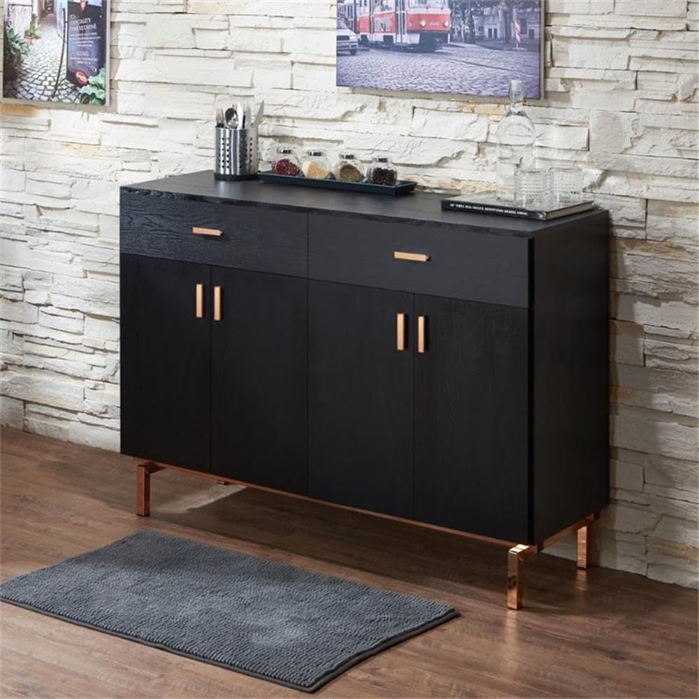 Allora 2-Drawer Wood Buffet Server in Black & Rose Gold - Elegant Sideboard for Dining Room, Living Room, or Entryway Storage