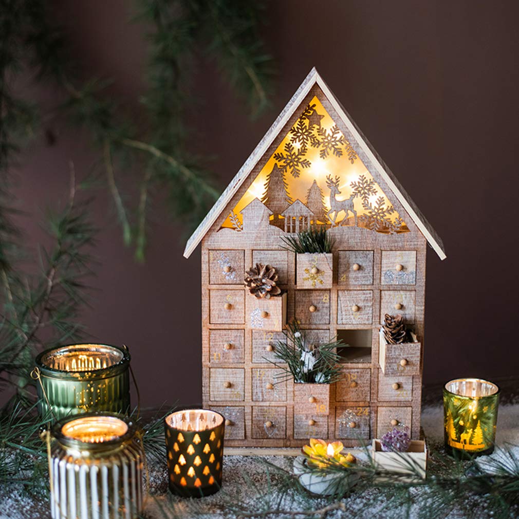 24-Day Christmas Wooden Advent Calendar with Drawers - Holiday Countdown Decor, Candy Storage Box & Festive Gift for Kids | Perfect for Home Decor, Classroom Activities & Christmas Eve Traditions