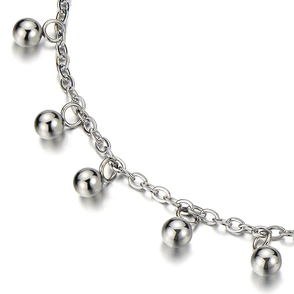 COOLSTEELANDBEYOND Elegant Stainless Steel Anklet Bracelet with Dangling Ball Charms - Perfect for Beach, Summer Outfits & Boho Style Accessories