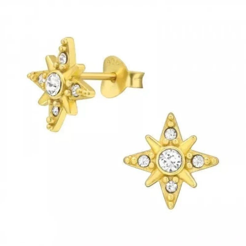Gold Crystal Northern Star Stud Earrings for Women - Elegant Shining Star Earrings for Daily Wear, Parties & Gifts | Hypoallergenic & Comfortable
