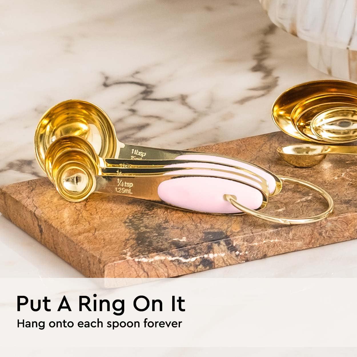 8-Piece Stainless Steel Measuring Cups and Spoons Set in Gold & Pink - Durable Baking Tools with Ergonomic Silicone Handles - Perfect for Cooking, Baking, Cake Decorating & Kitchen Decor Gifts