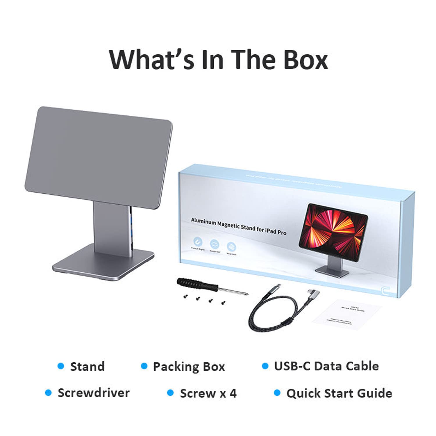 Magnetic iPad Stand Docking Station for iPad Pro 12.9-inch (3rd/4th/5th Gen) - 60W USB-C, 4K@60Hz HDMI, 5Gbps USB-A, SD Card Reader - Perfect for Home Office & Digital Workspace Setup