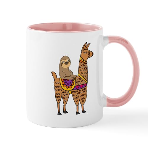 White/Pink Inside - Cute Sloth Riding Llama Mugs