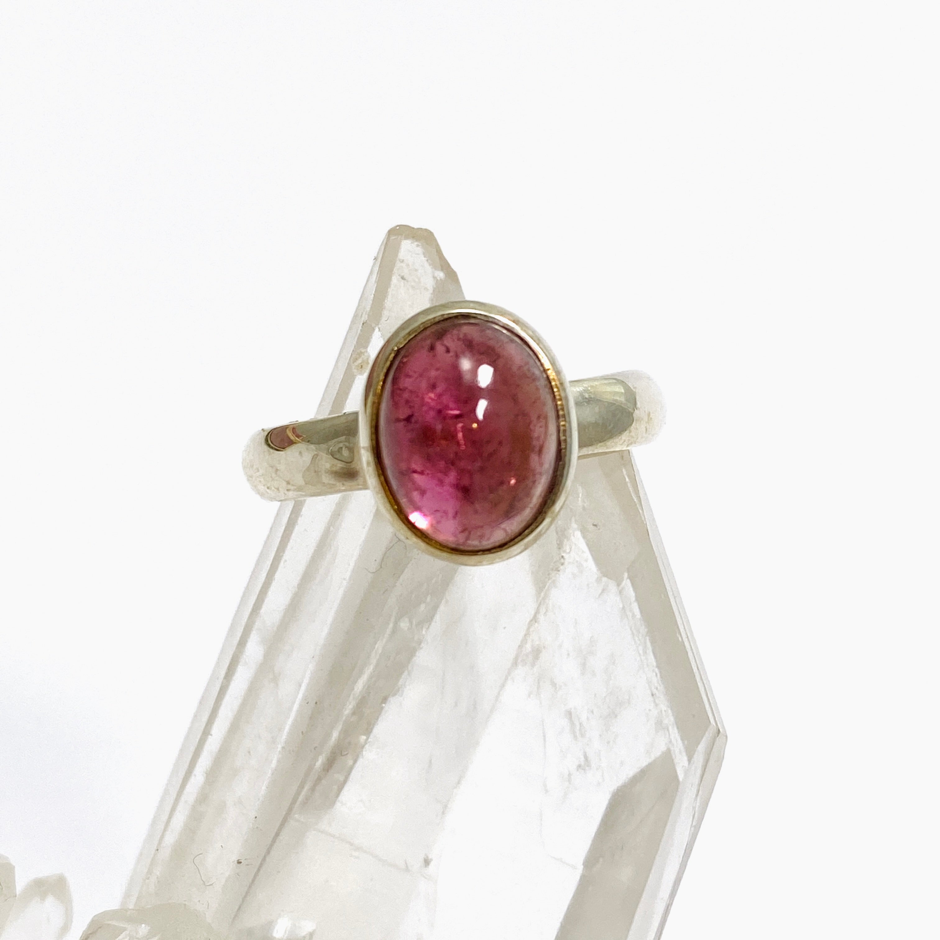Pink Tourmaline Oval Cabochon Ring - Size 4.5 - PRGJ731 - Elegant Jewelry for Women, Perfect for Weddings, Anniversaries & Special Occasions