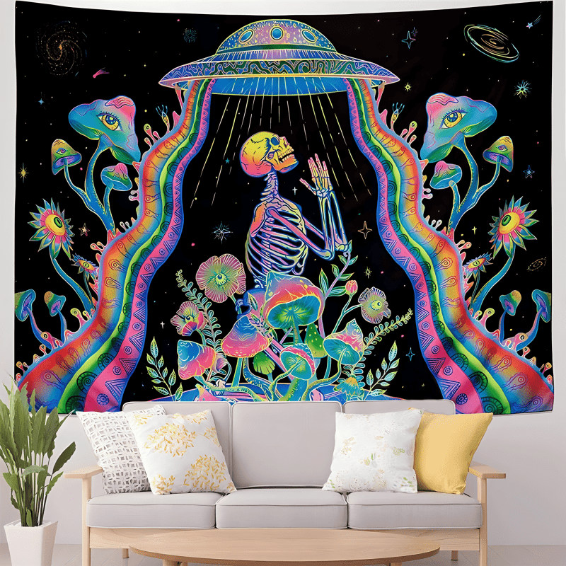 Alien Prayer Official Glow in the Dark UV Tapestry - Psychedelic Wall Art Decor for Bedroom, Dorm, Festival & Rave Party