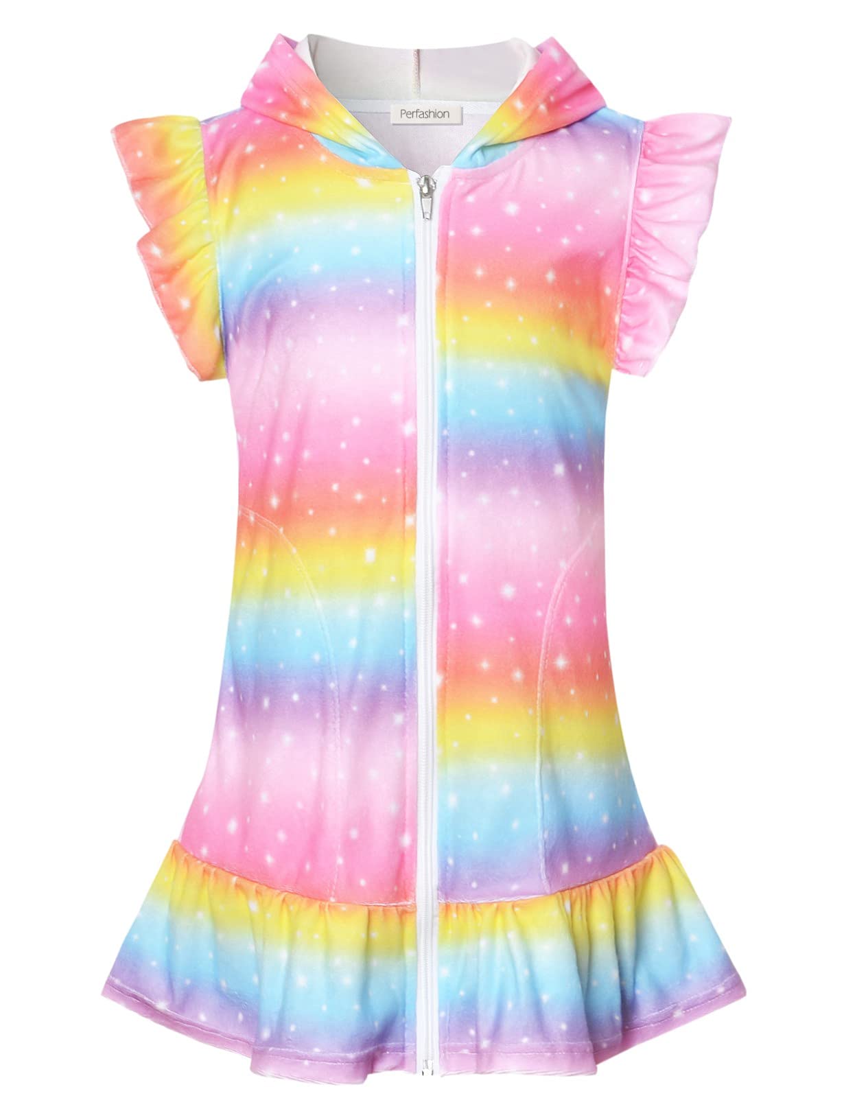 Perfashion Girls Terry Swim Cover Up - Hooded Zip-Up Beachwear for Kids | Perfect for Poolside, Beach Trips & Summer Outings