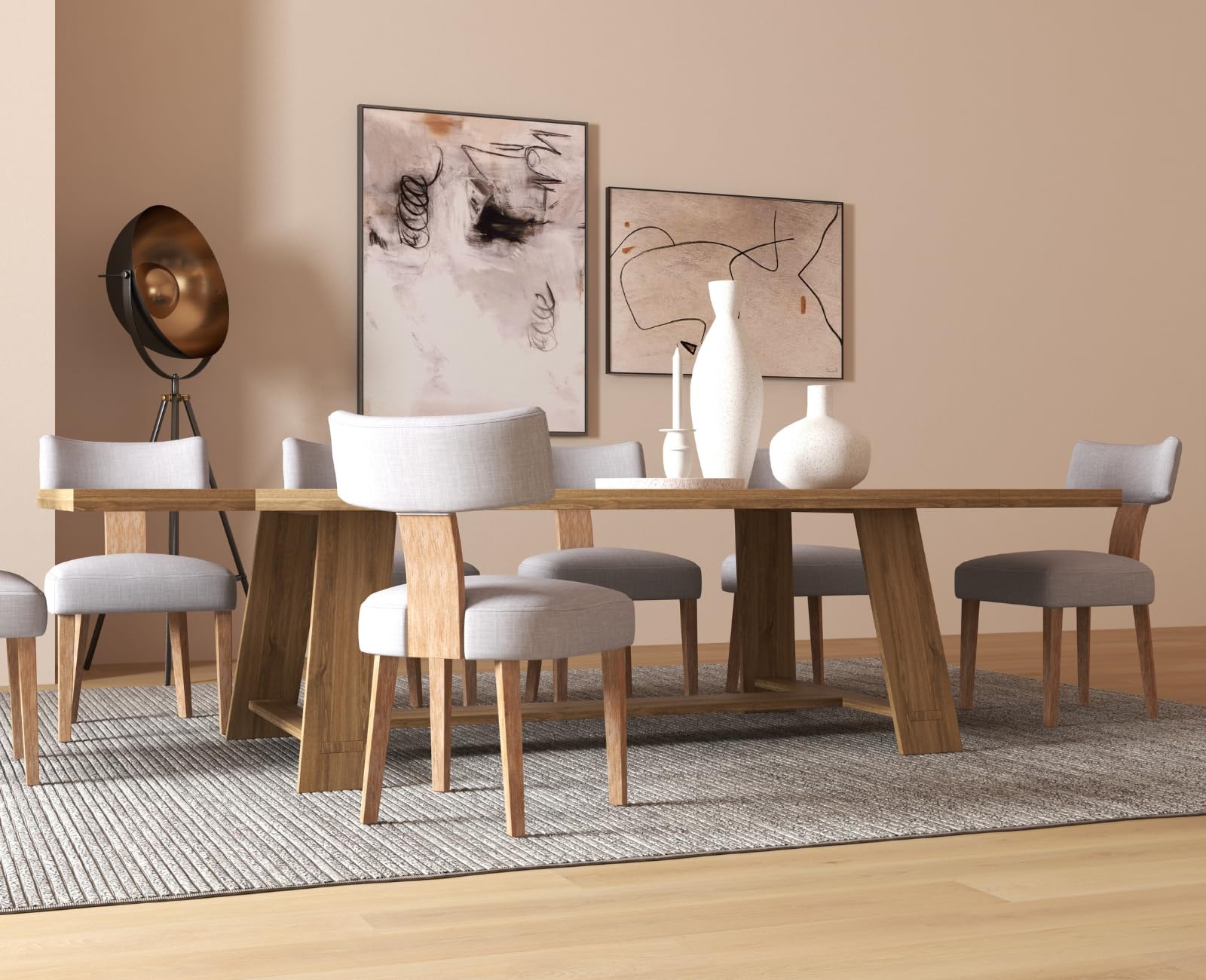 CIMOTA Mid Century Modern Upholstered Dining Chairs Set of 2 - Linen Grey Farmhouse Kitchen & Dining Room Chairs with Wood Frame & Curved Backrest - Perfect for Small Spaces, Breakfast Nooks & Cozy Dining Areas