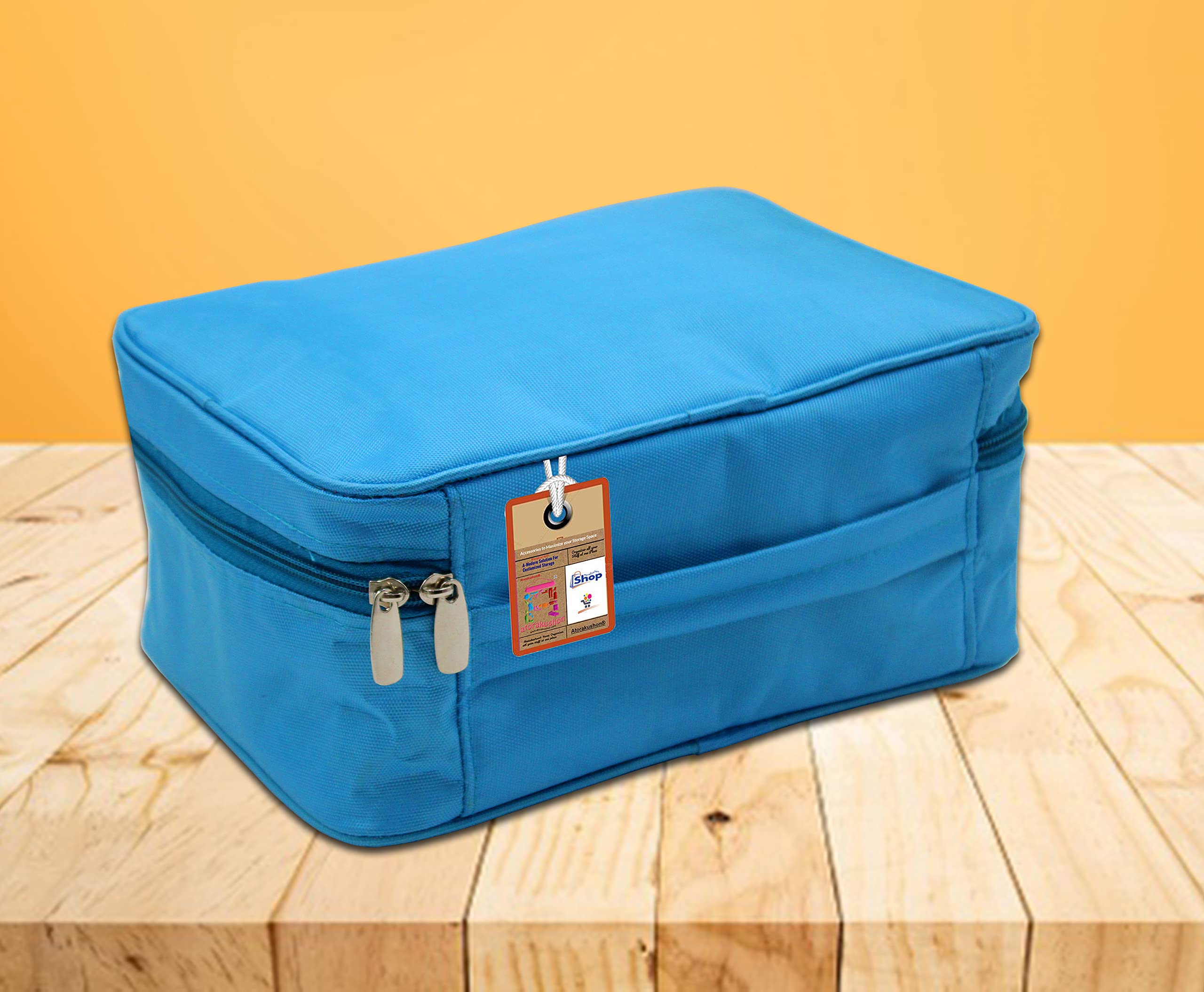 Atorakushon Adjustable Fabric Cosmetic Bag for Women - Makeup Pouch, Jewelry Organizer & Travel Storage Box (Sky Blue) | Perfect for Travel, Home Vanity & Daily Grooming Essentials