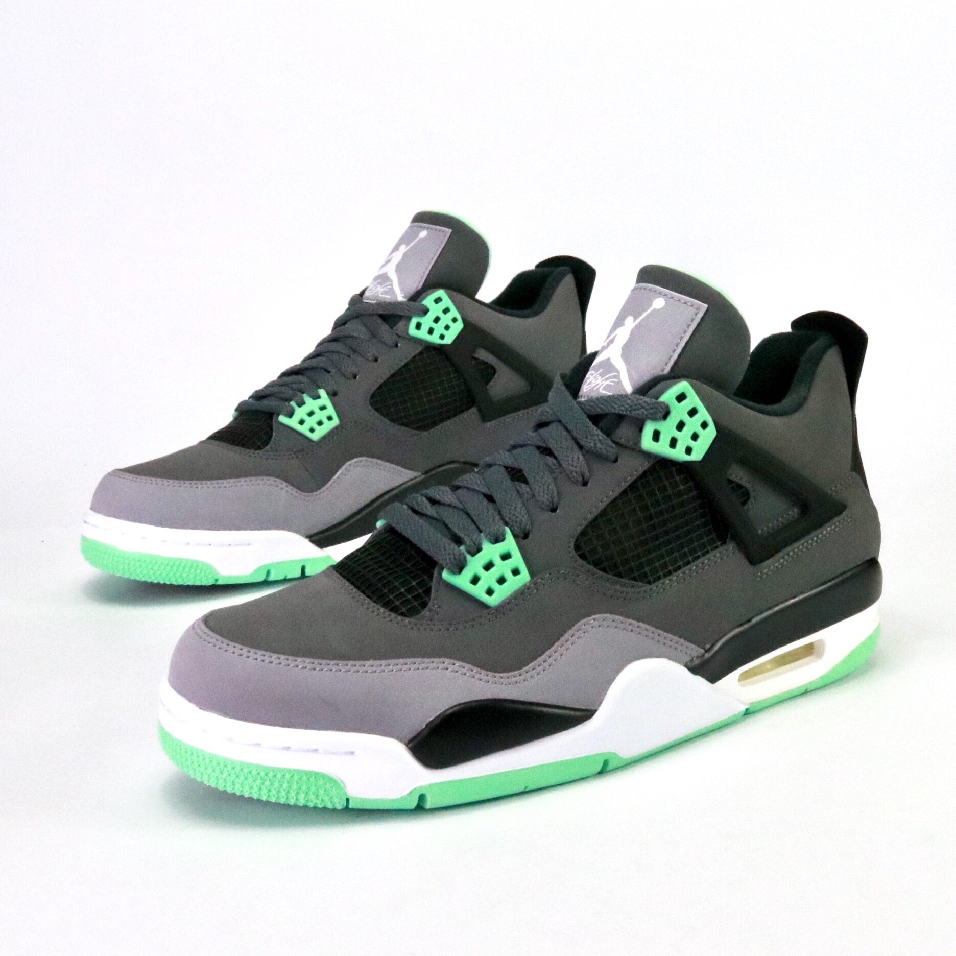 Air Jordan 4 Retro 'Green Glow' Men's Basketball Shoes - Dark Grey, Green Glow & Cement Grey Colorway - Perfect for Streetwear, Sneaker Collecting and Casual Fashion