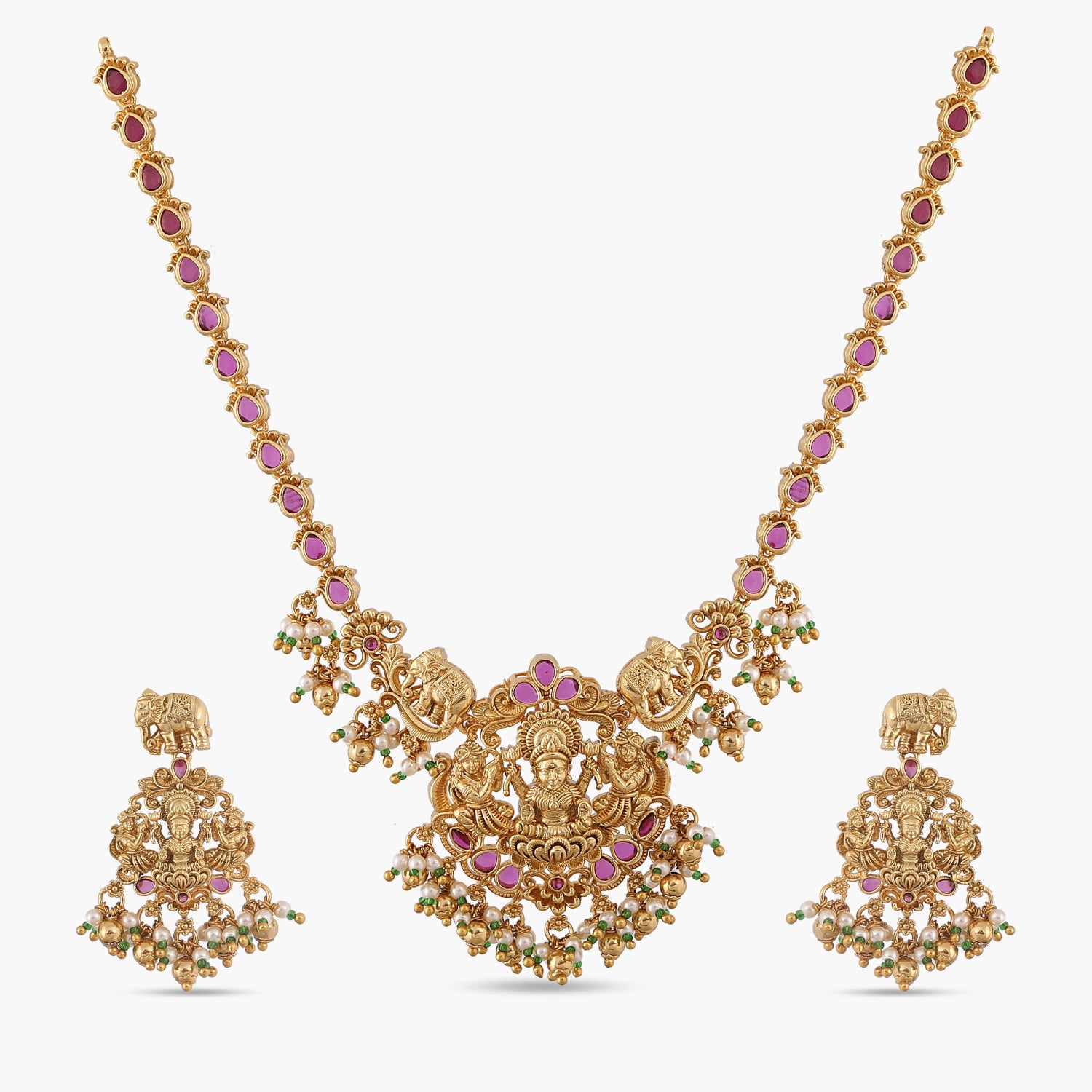 Shreya Temple Necklace Set - Elegant Indian Jewelry for Women, Gold Plated Necklace and Earrings Set, Perfect for Weddings, Festivals & Special Occasions