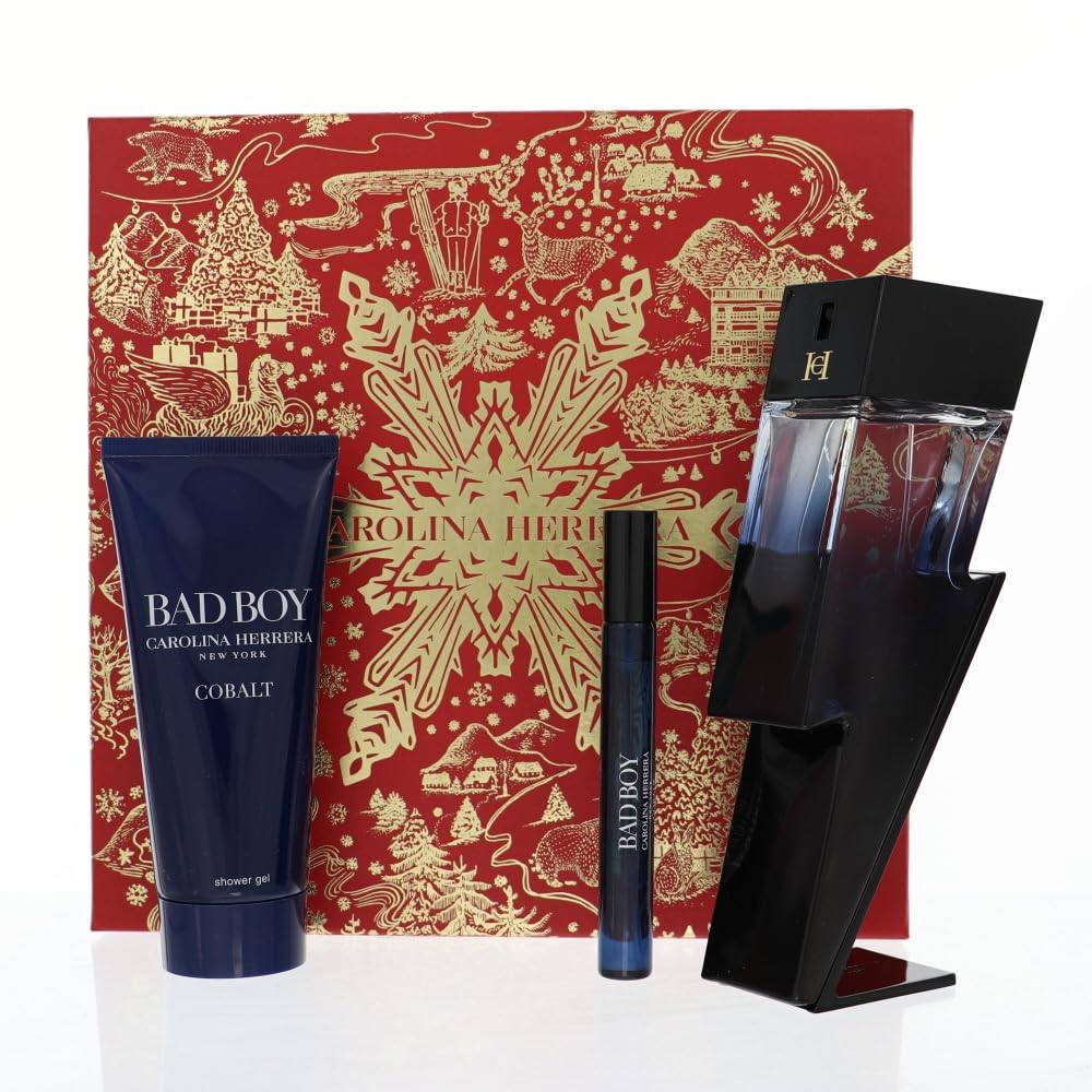Carolina Herrera Bad Boy Cobalt 3-Piece Gift Set for Men - Cologne, Body Wash & Deodorant - Perfect for Gifts, Special Occasions & Everyday Luxury