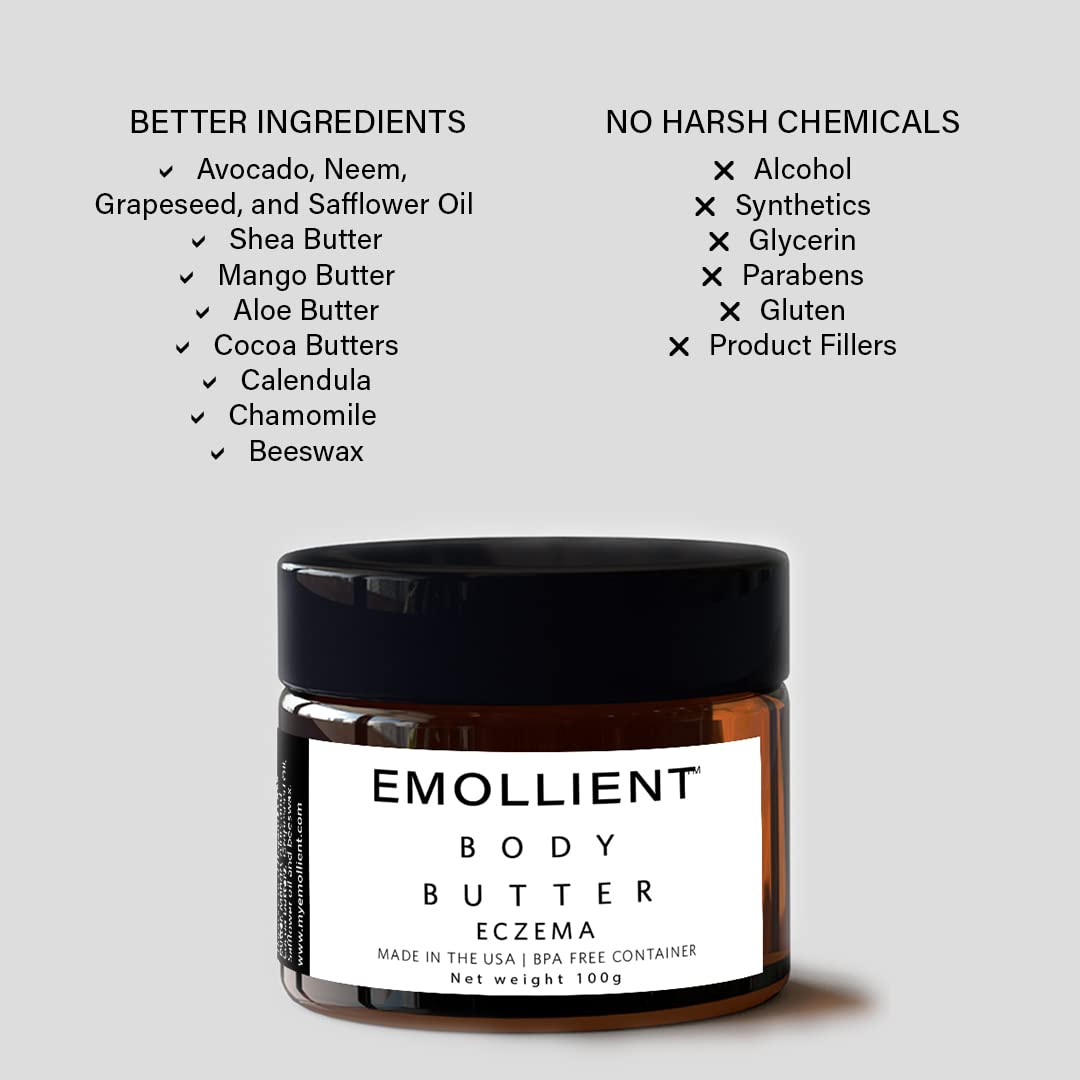 Natural Handmade Emollient Butter for Dry Skin & Eczema Relief - Essential Oils Infused with Vitamins & Antioxidants - 160g for Sensitive Skin Care - Perfect for Nighttime Moisturizing & Dermatitis Treatment