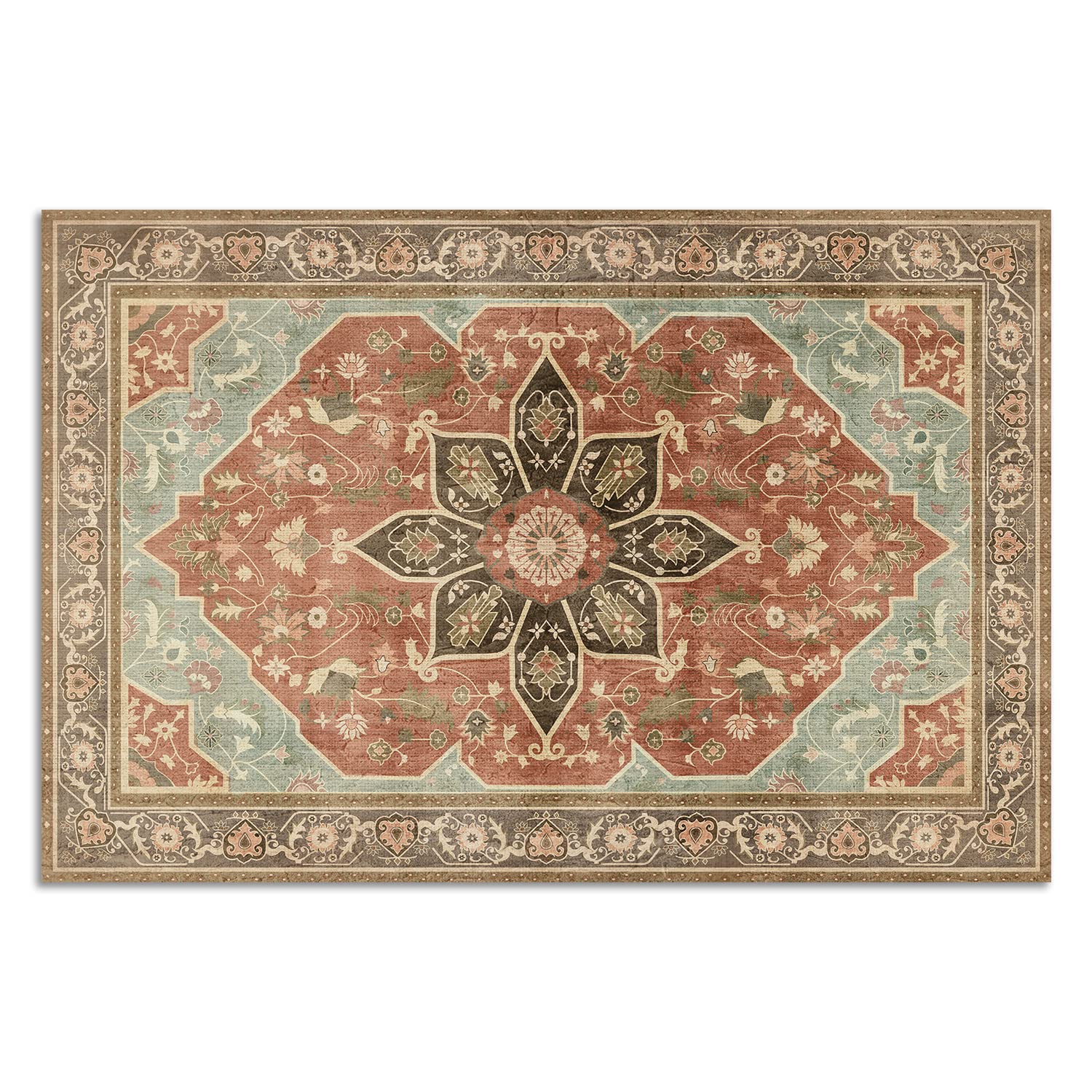 Art Maison Machine Washable Waterproof Boho Persian Area Rug - Non-Slip Vinyl Floor Mat for Living Room, Bedroom, Bathroom & Kitchen - Pet Friendly Indoor Outdoor Rug (48x72 Inches, Multi-Color) | Perfect for Home Decor, Dorm Rooms & High Traffic Areas