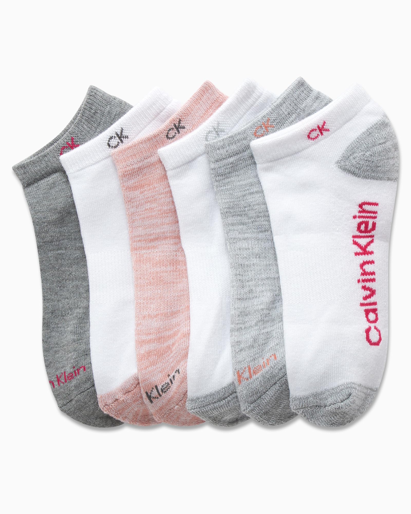 Calvin Klein Girls' No Show Ankle Socks - 6 Pack Soft Cushioned Cotton Socks for School, Sports & Everyday Wear