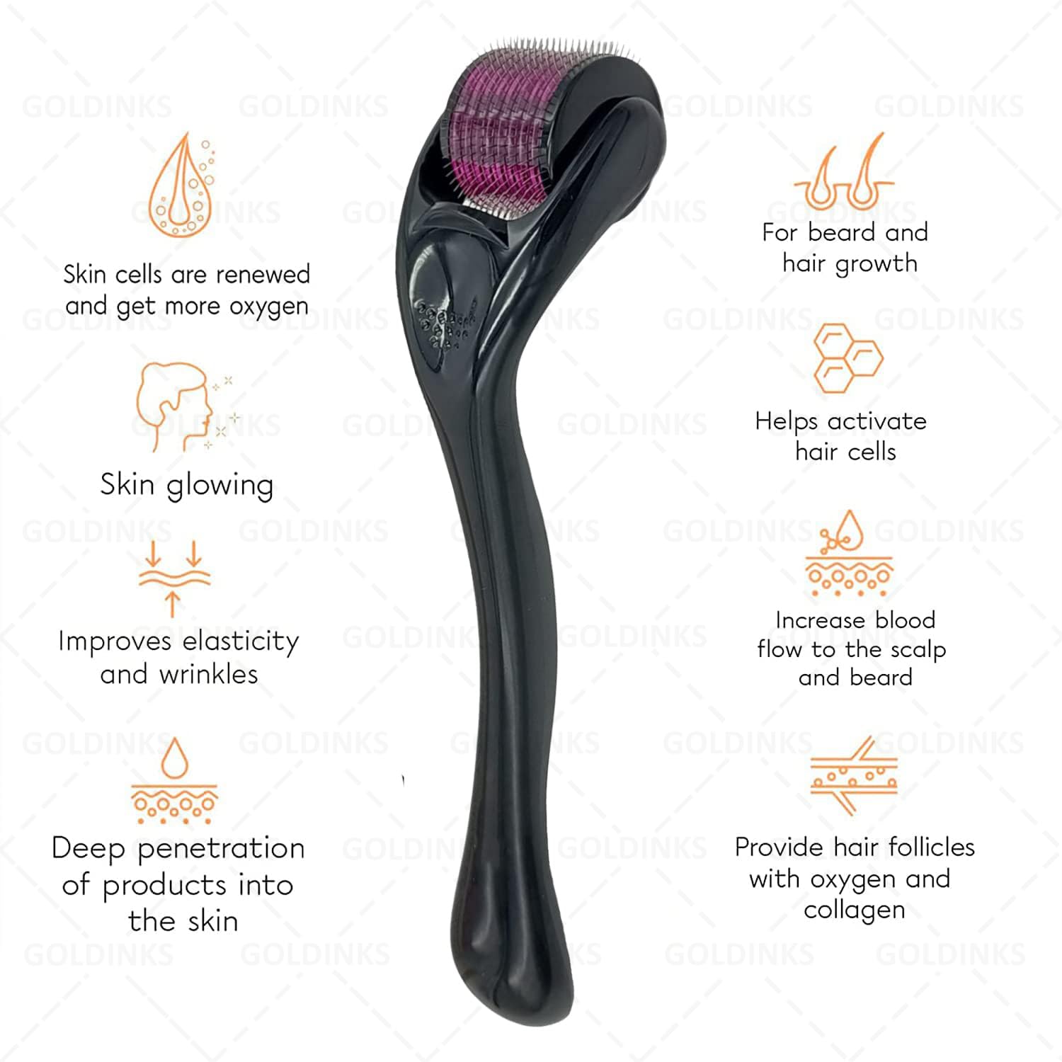 GOLDINKS 540 Micro Needle Derma Roller for Hair Regrowth & Beard Growth - Anti-Aging Skin Tightening, Collagen Stimulation - Face & Scalp Treatment - Safe & Effective 0.5mm Needles - Perfect for Home Skincare Routine & Hair Care Regimen